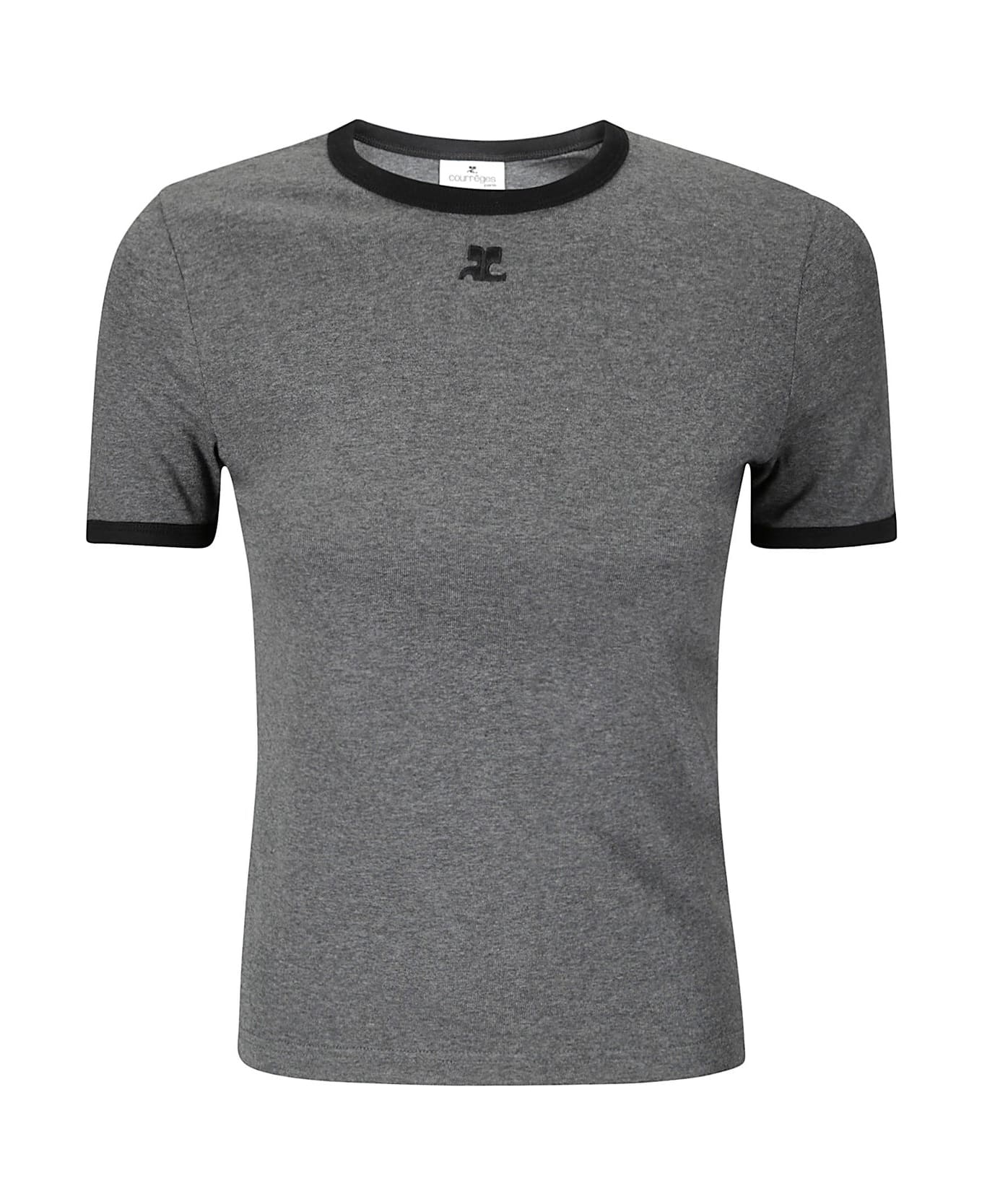 Courrèges Logo Embroidered Crewneck T-shirt - GREY