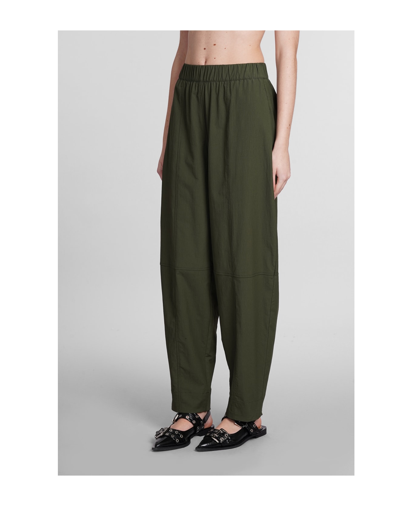 Ganni Pants In Green Cotton - green