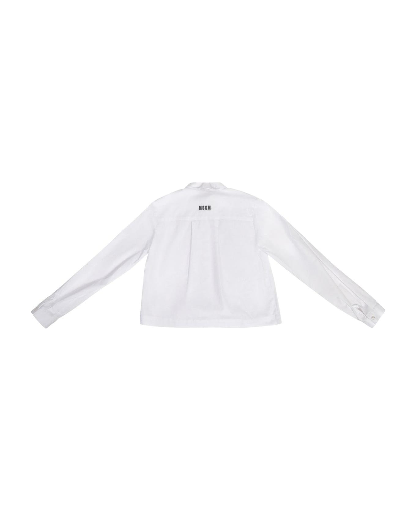 MSGM Long Sleeved Cropped Ruffled Shirt - Bianco
