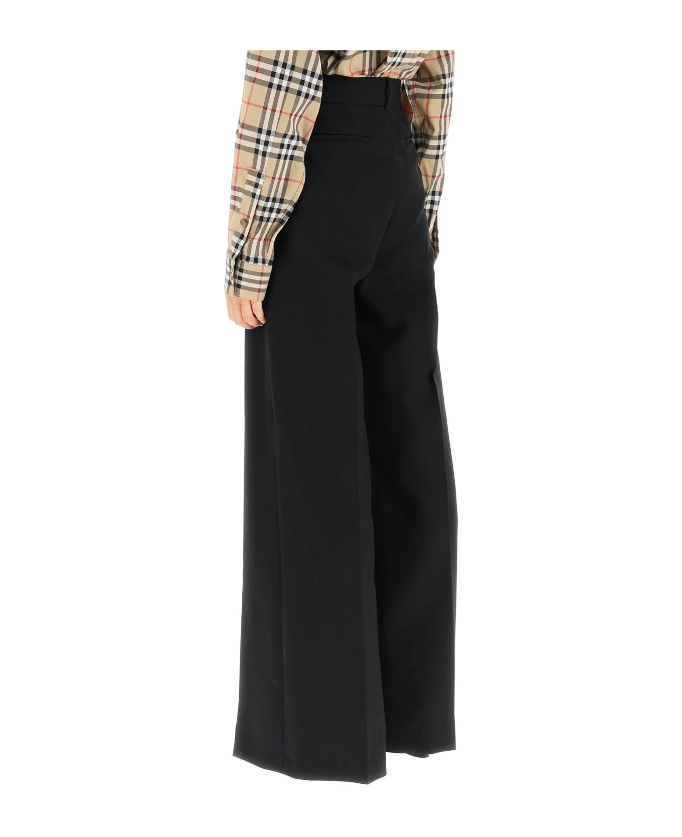 Burberry Wool Trousers With Slit - Black