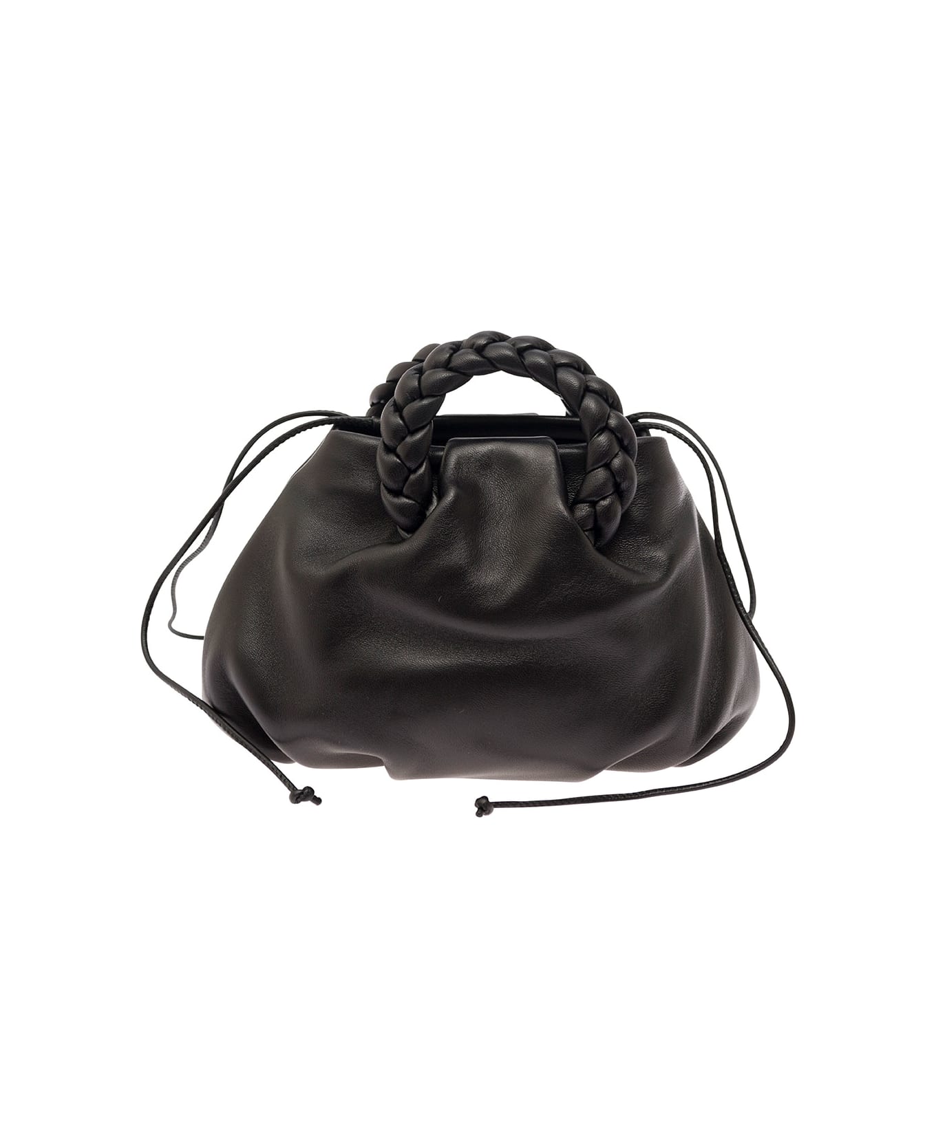 Hereu 'bombon' Black Handbag With Braided Handles In Leather Woman - Black トートバッグ