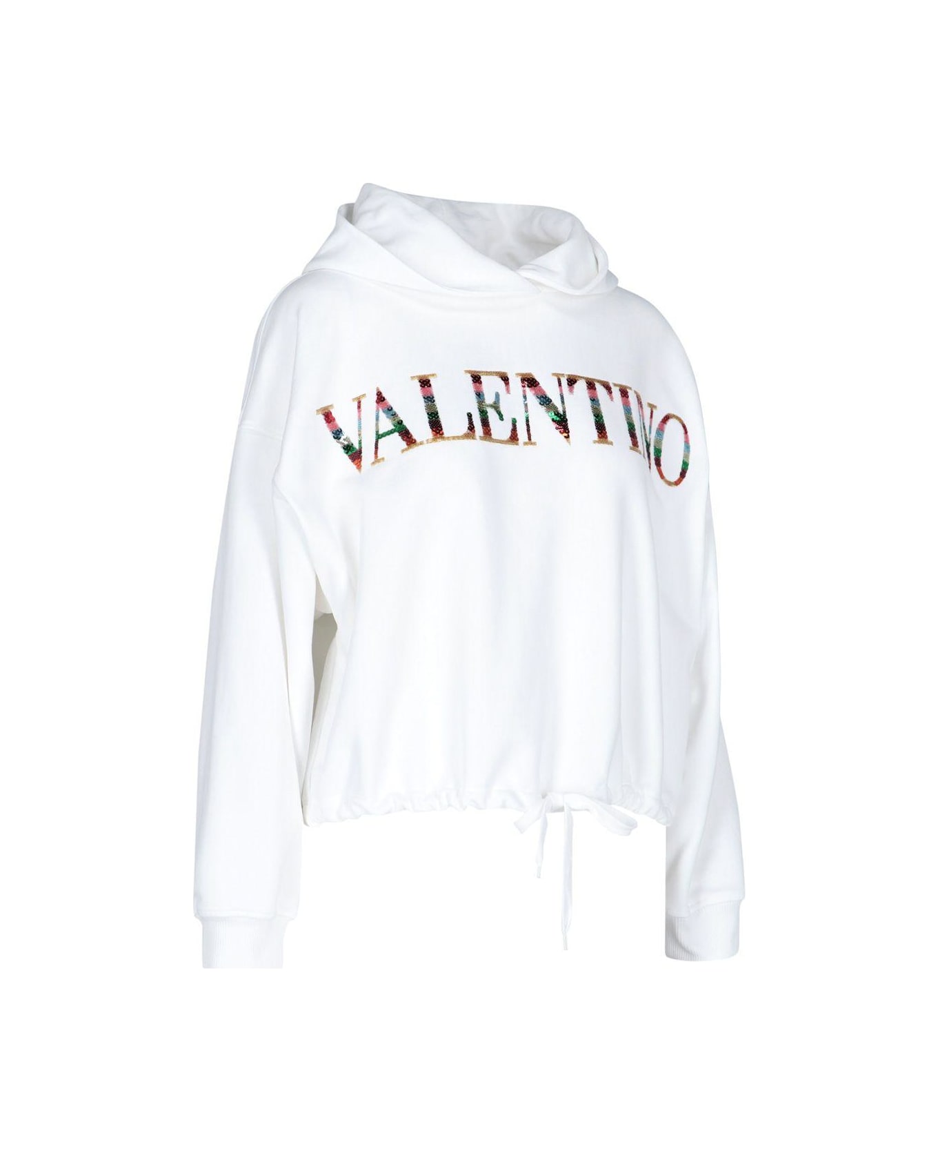 Valentino Garavani Sweatshirt Crop Embroidery Logo Paillettes - White