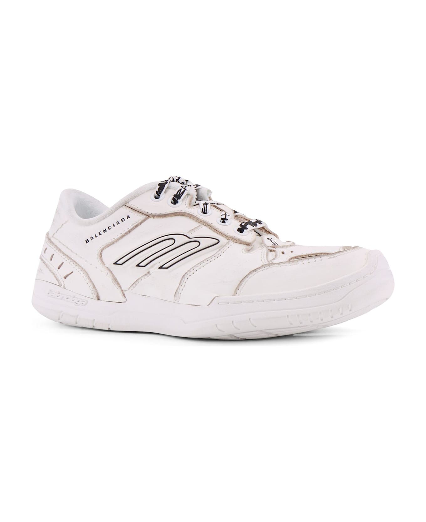 Balenciaga Hamptons Worn-out Leather Low-top Sneakers - White