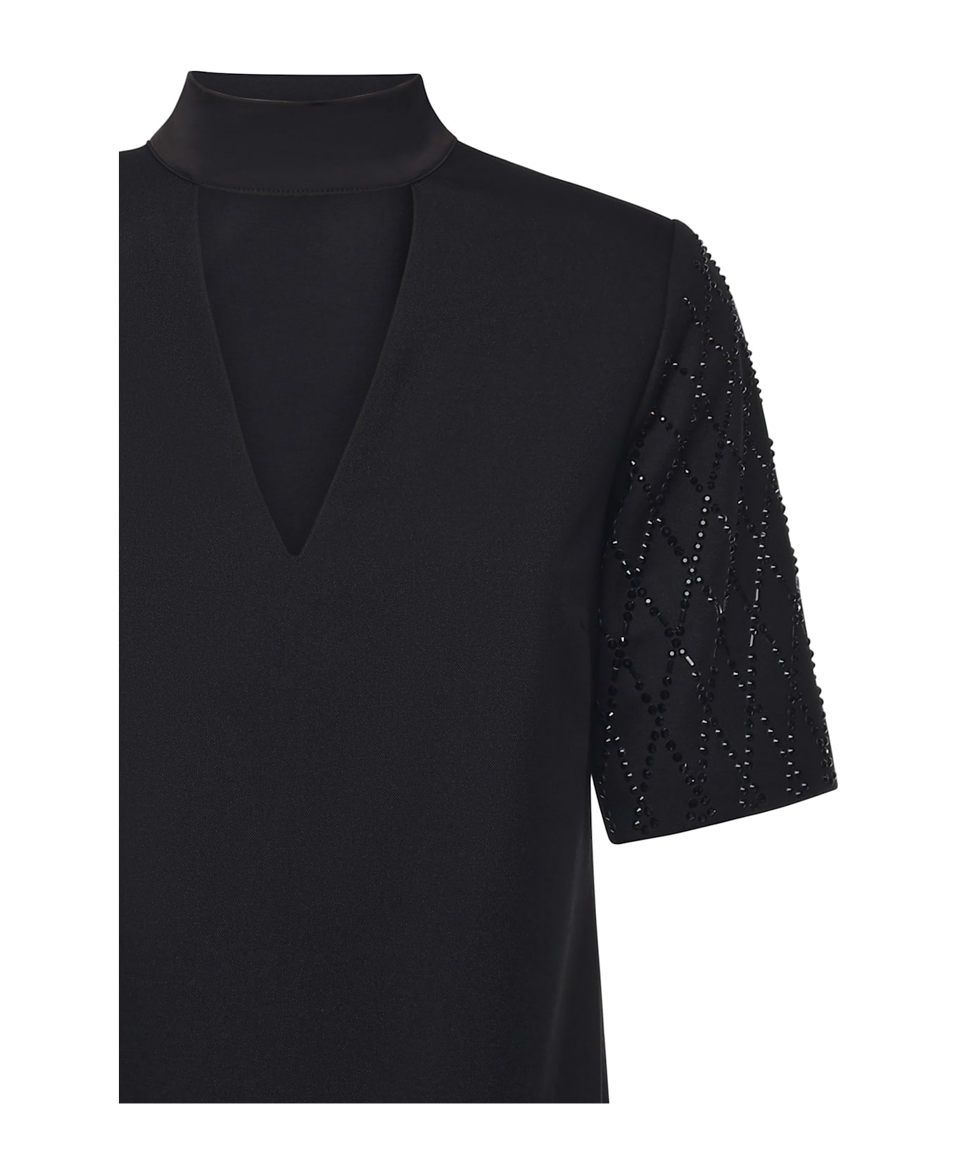 Pinko T-shirt-style Dress With Rhinestones - Black