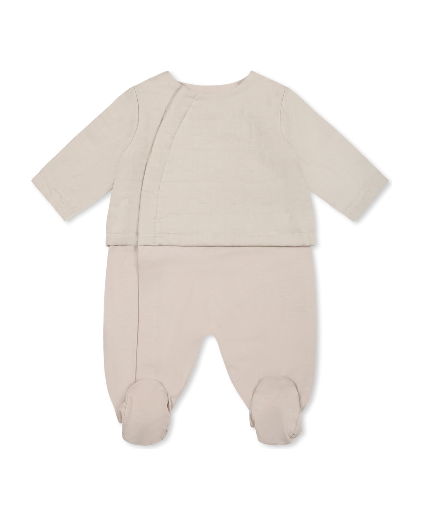 Fendi Beige Babygrow Set For Babykids With Ff - Beige