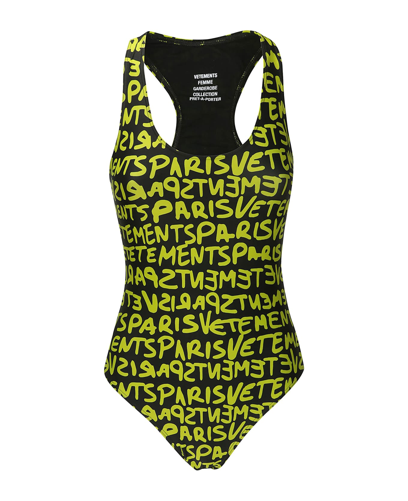 VETEMENTS Graffiti Monogram Swimsuit - BLACK/FLUO GREEN 水着