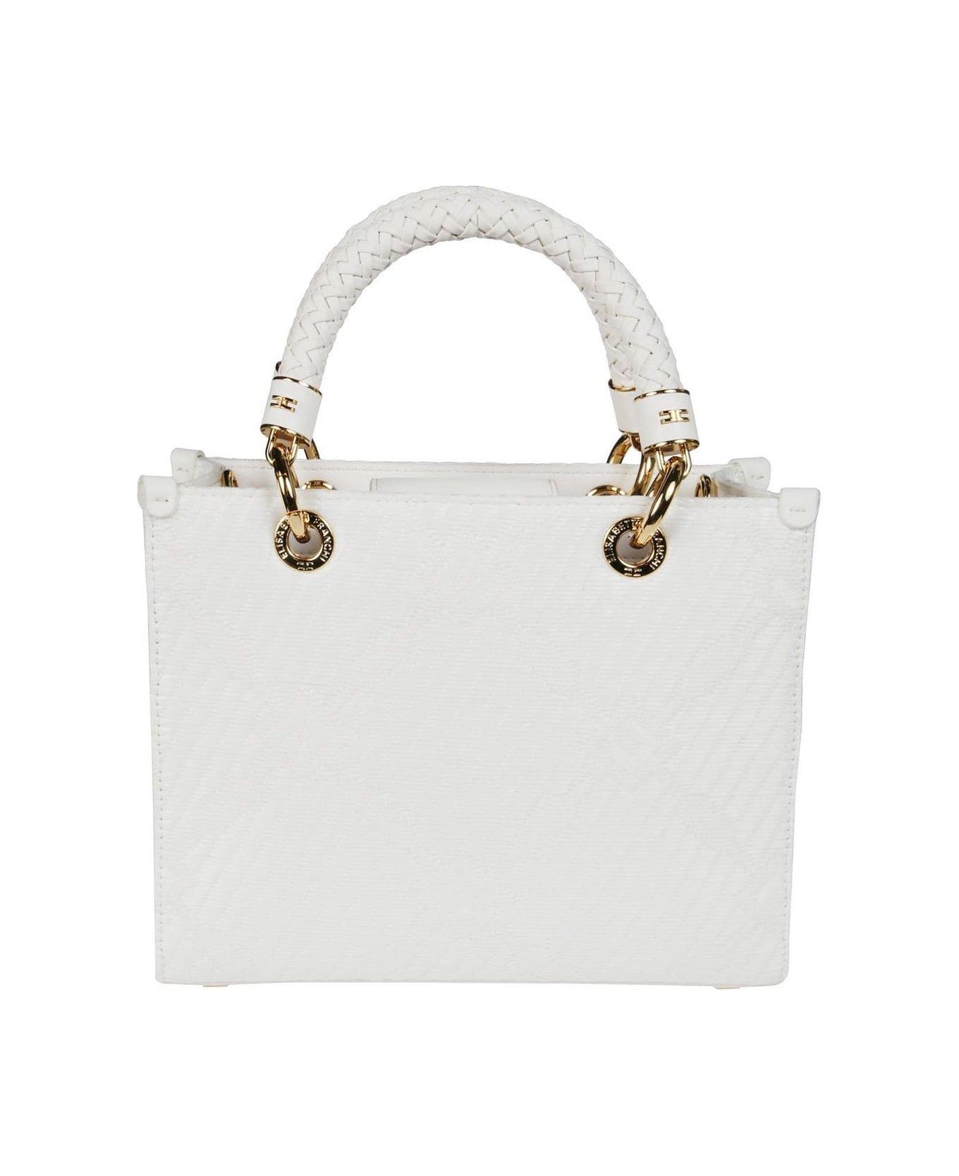 Elisabetta Franchi Charm Detailed Jacquard Small Tote Bag - Naturale
