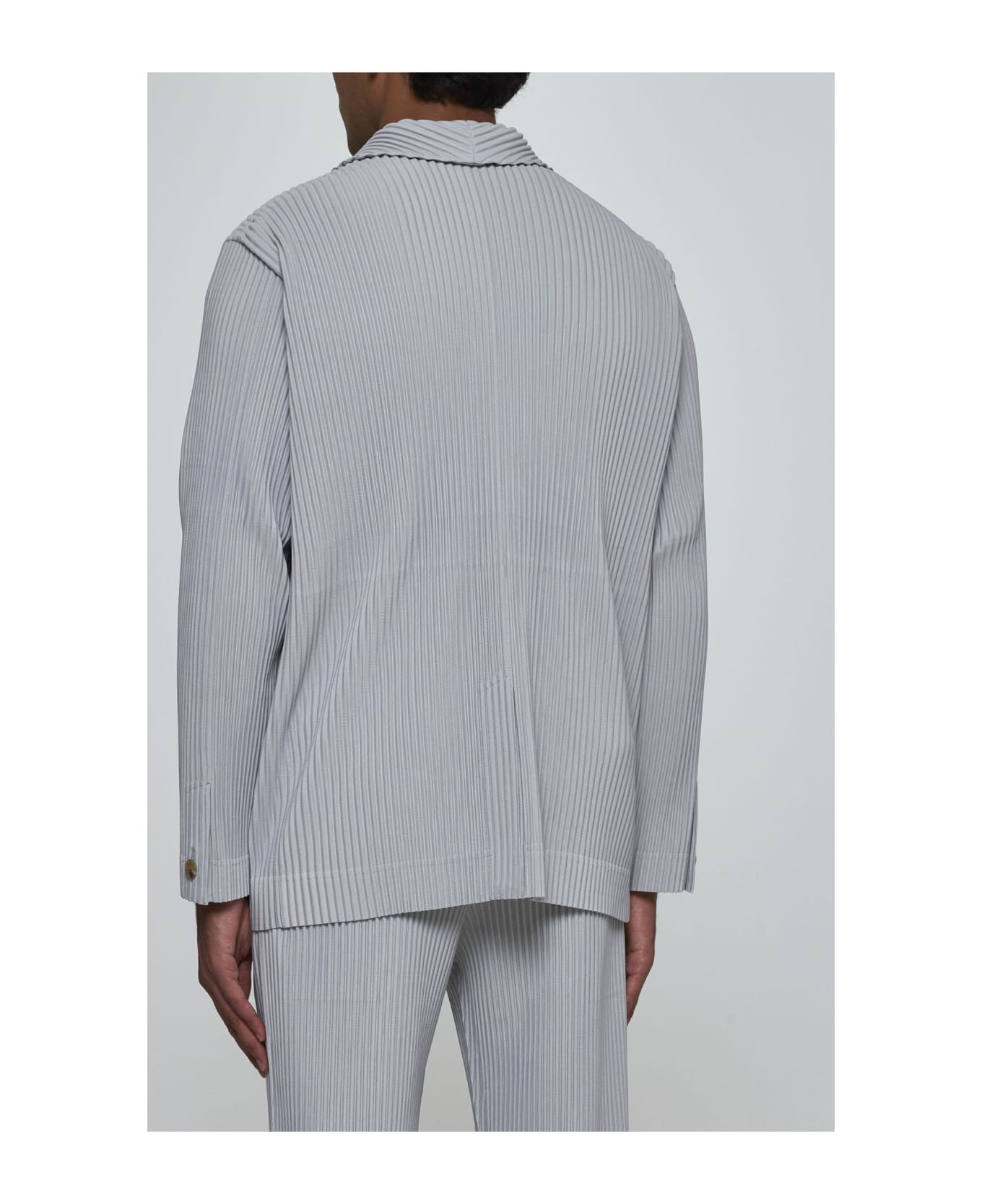 Homme Plissé Issey Miyake Pleated Fabric Single-breasted Blazer - Light Grey