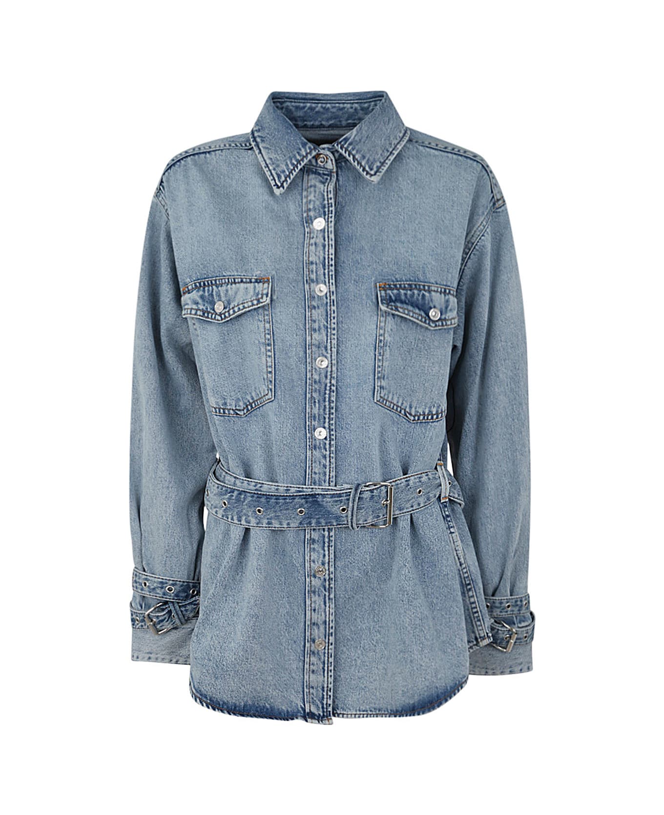 7 For All Mankind Chiara Biasi X 7fam Belted Overshirt Unwind - Light Blue シャツ