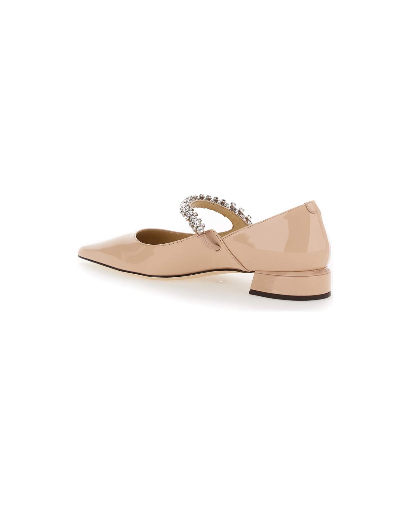 Jimmy Choo Pink Rhinestoned Ballet Shoes With Low Heel In Patent Leather Woman - Pink