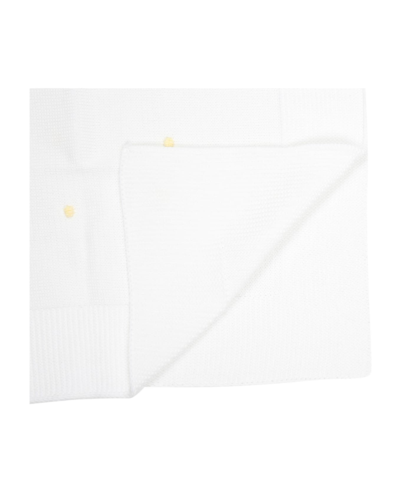 Little Bear White Baby Blanket For Baby Kids With Yellow Polka Dots - White