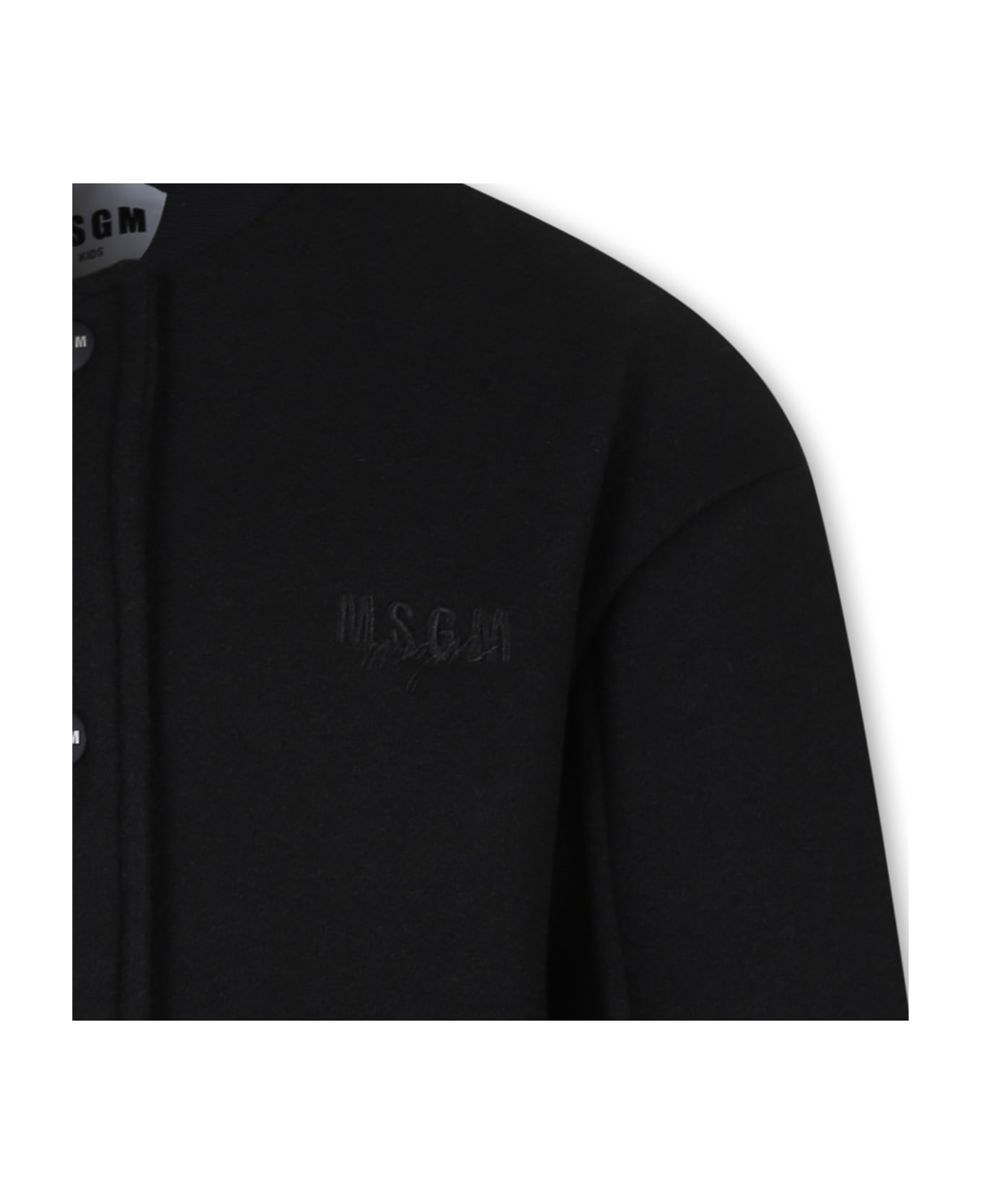 MSGM Oversized Black Jacket For Girl With Logo - Black
