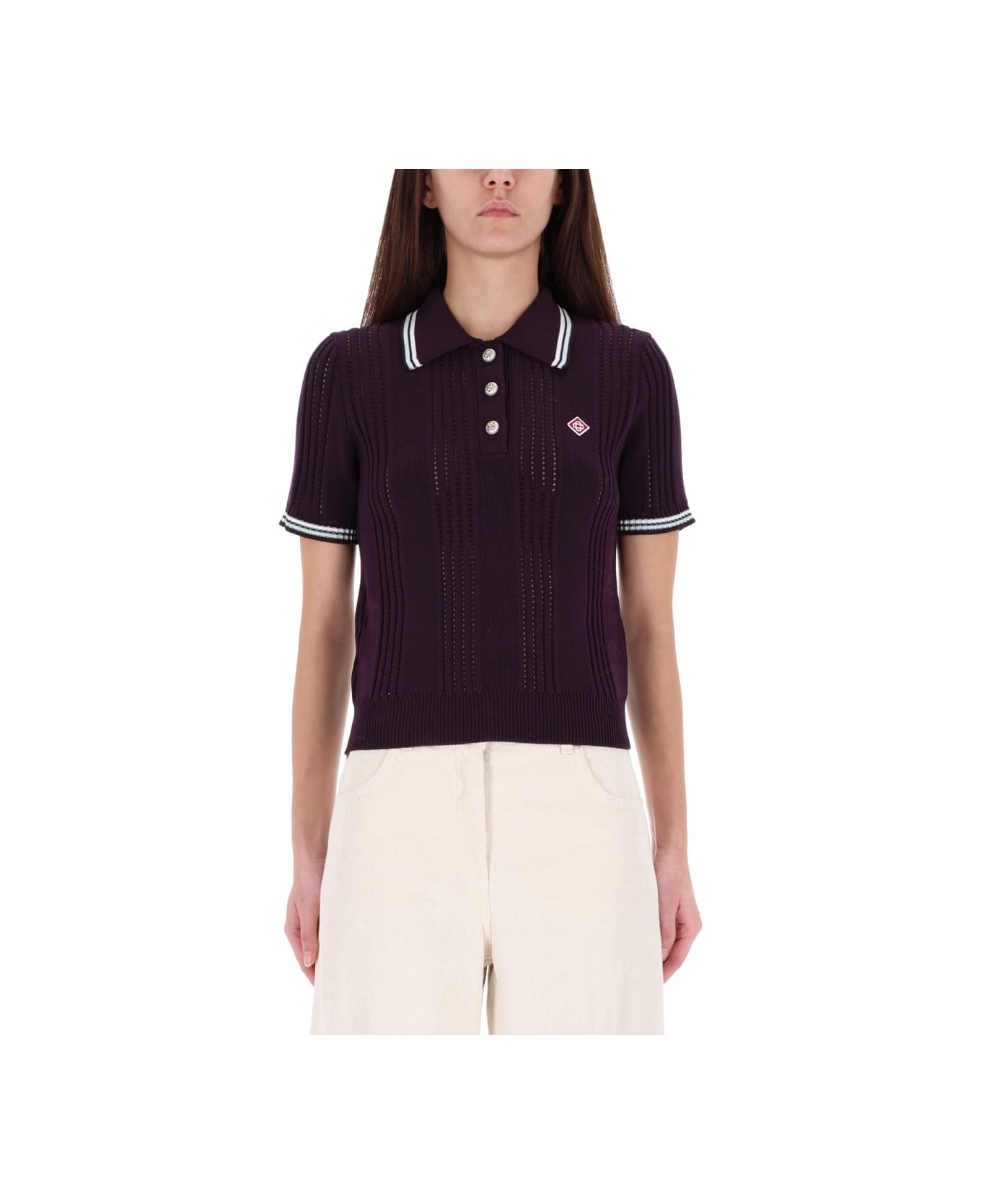 Casablanca Cotton Knit Polo Shirt - PURPLE