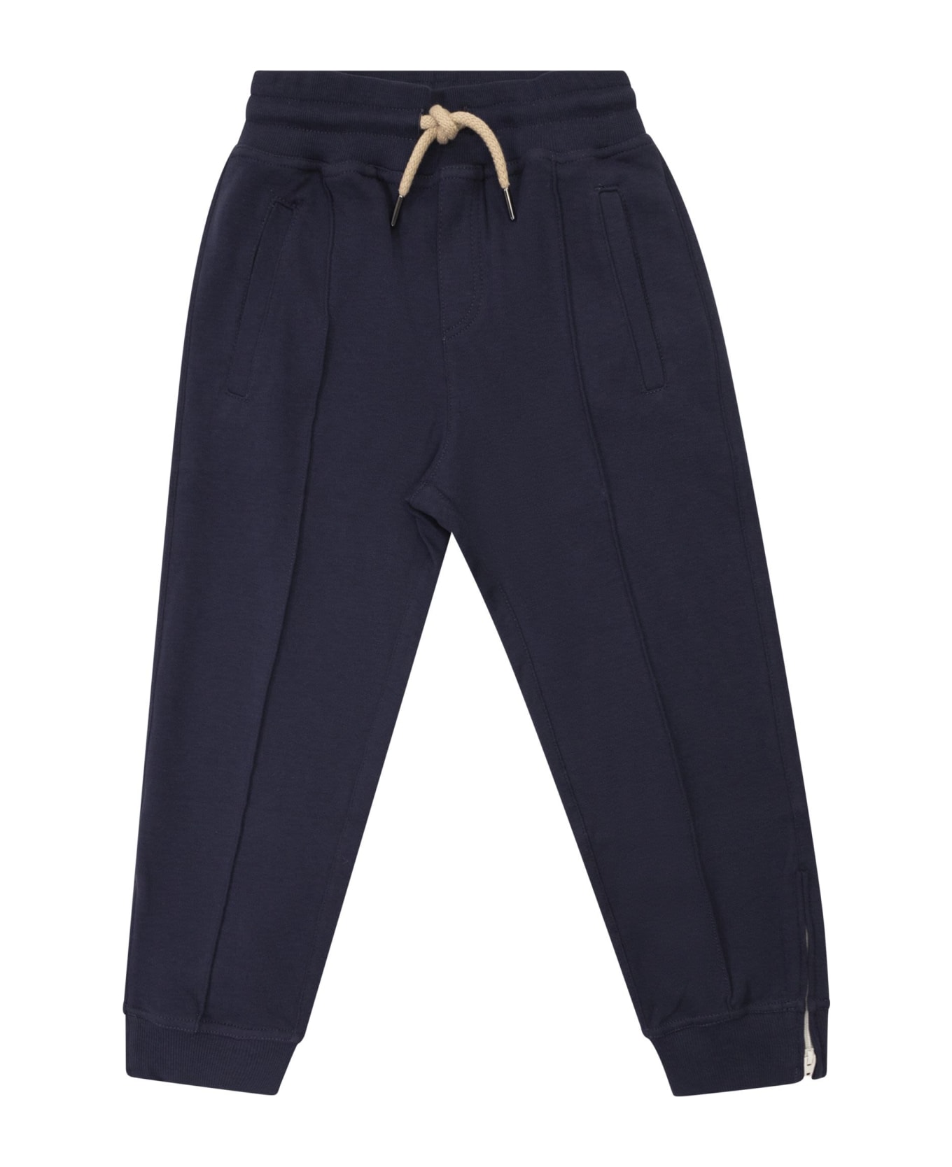 Brunello Cucinelli Techno Cotton Fleece Trousers With Crête And Elasticated Bottom With Zip - Blue ボトムス