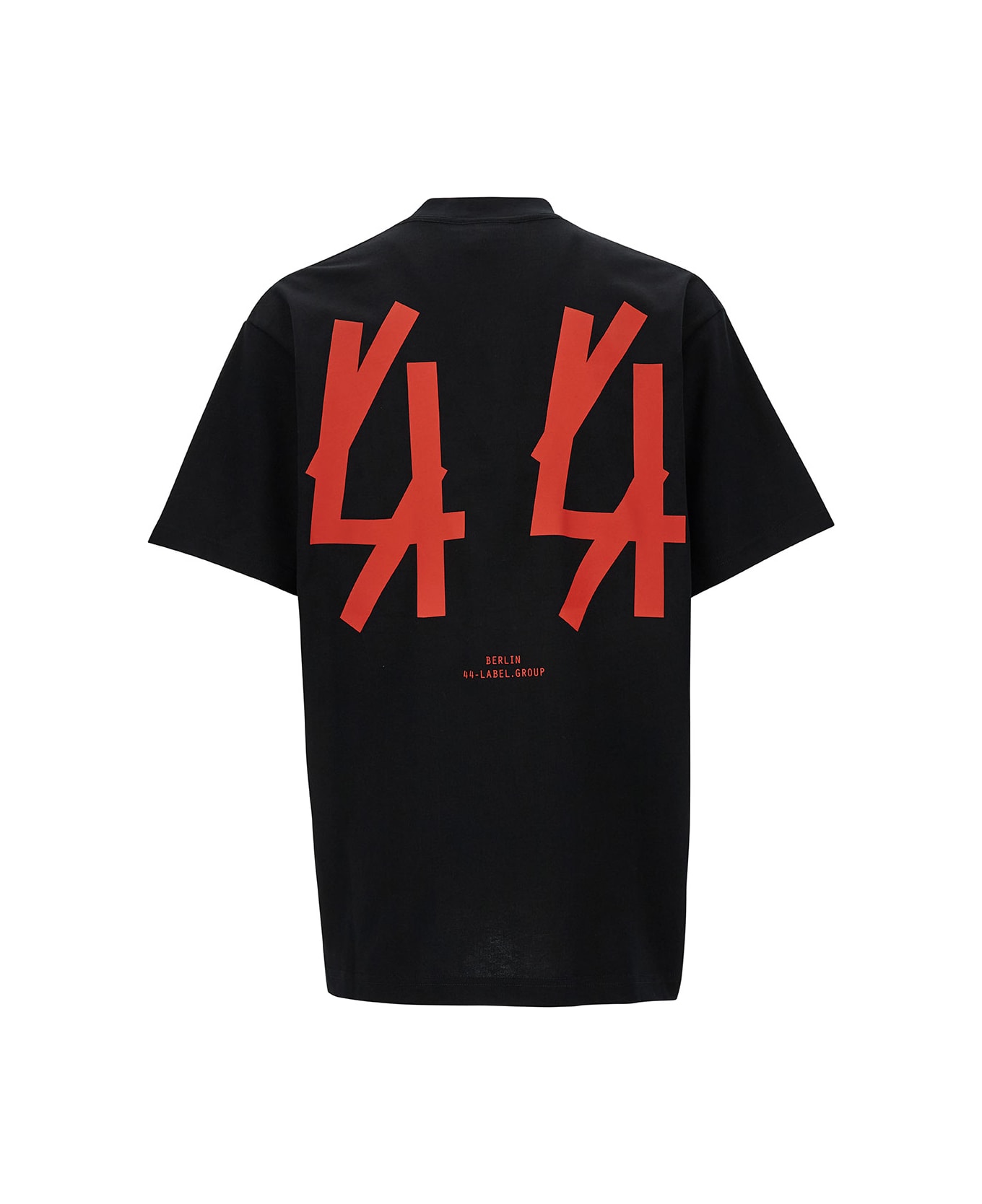 44 Label Group Black T-shirt With Logo Embroidery And Print In Cotton Man - Black