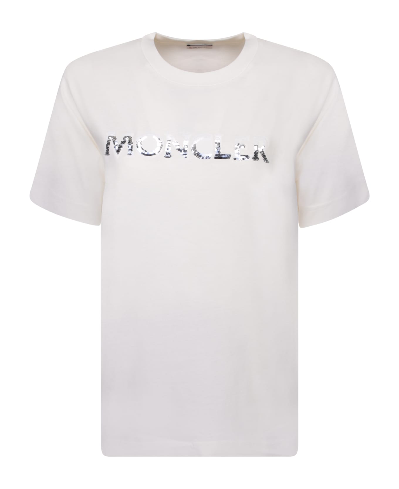 Moncler Logo Short Sleeves White T-shirt - Avorio