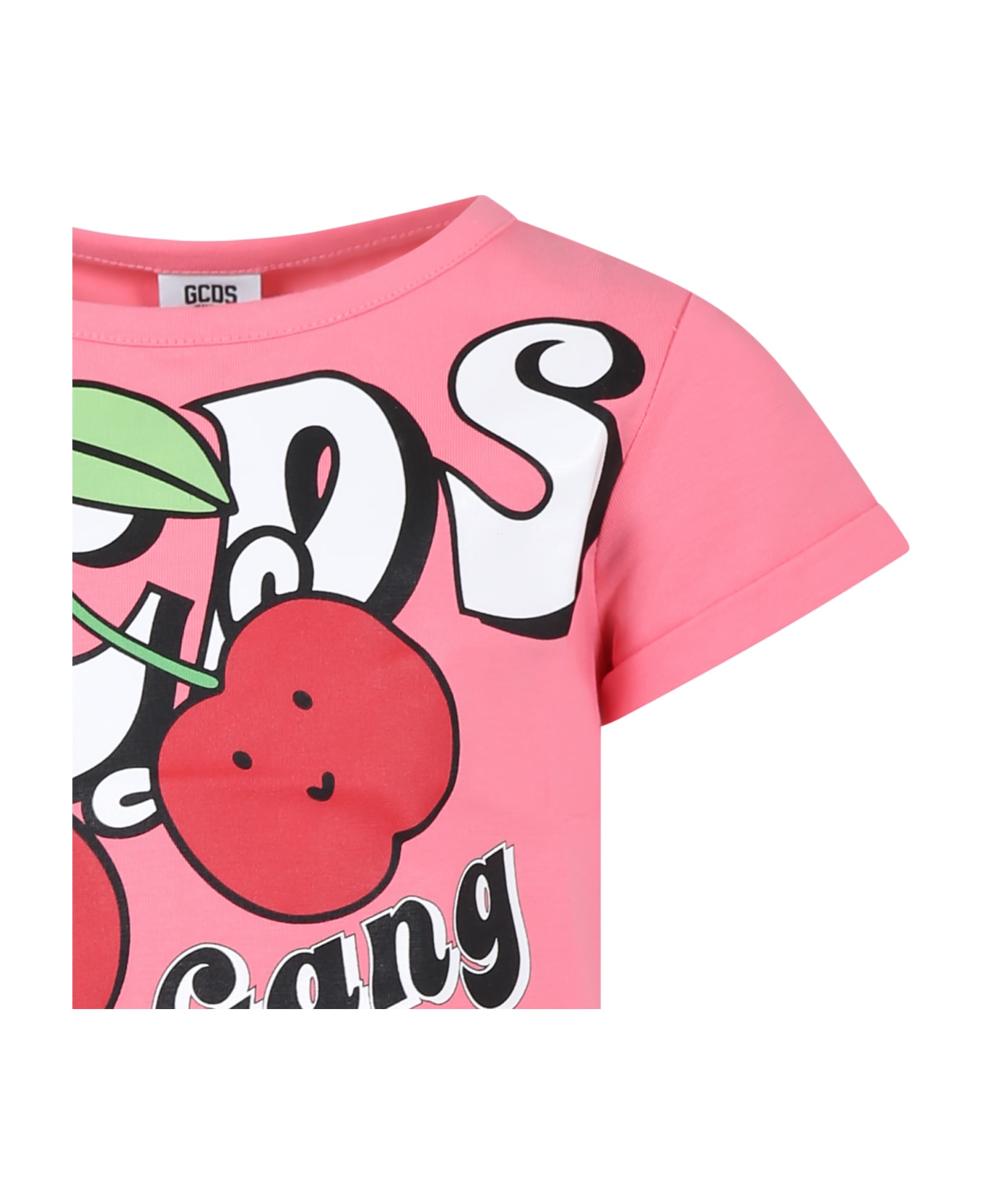 GCDS Mini Pink T-shirt For Girl With Patterned Logo - Pink Tシャツ＆ポロシャツ
