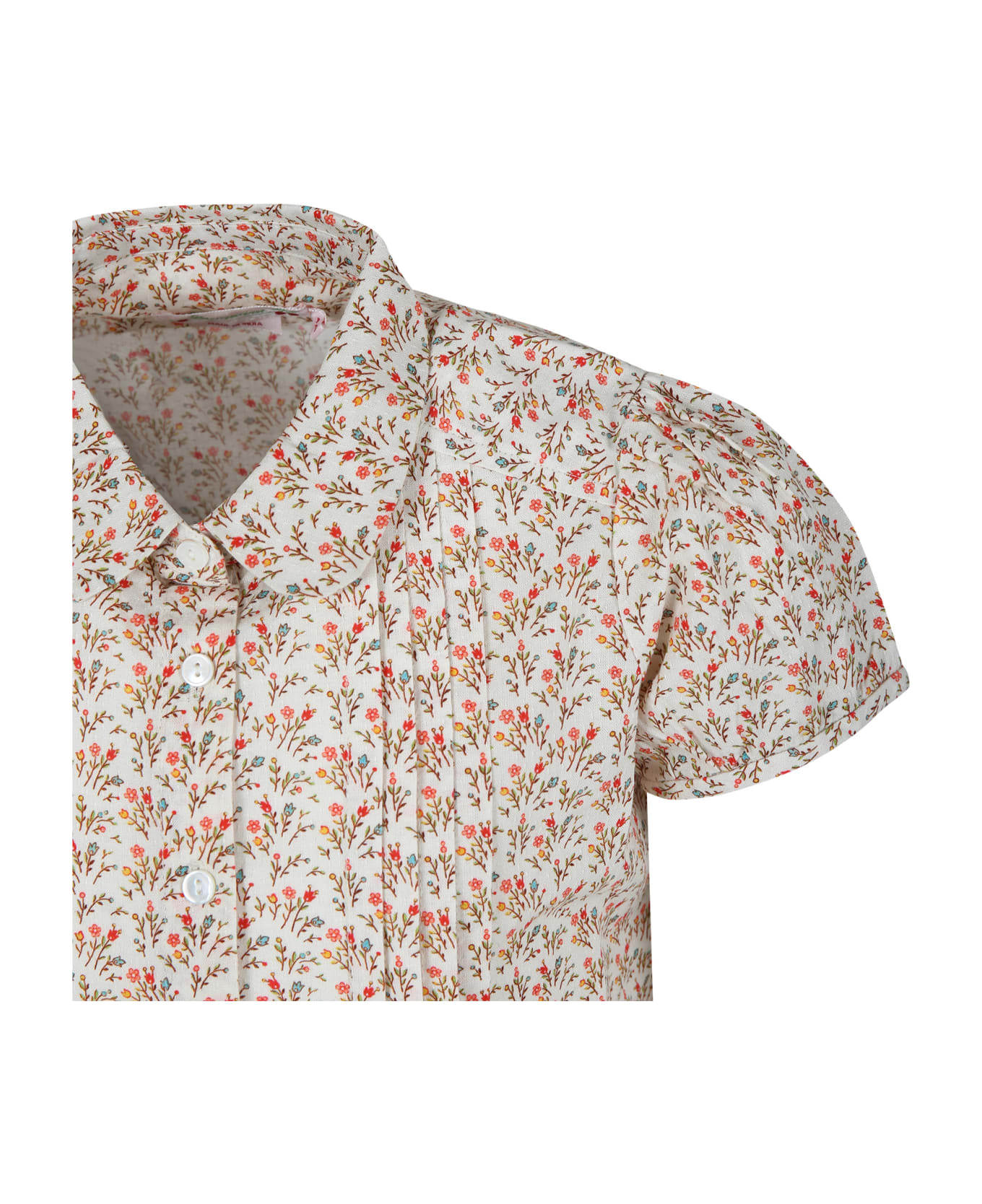 Bonpoint Beige Shirt For Girl With Floral Print - Beige シャツ