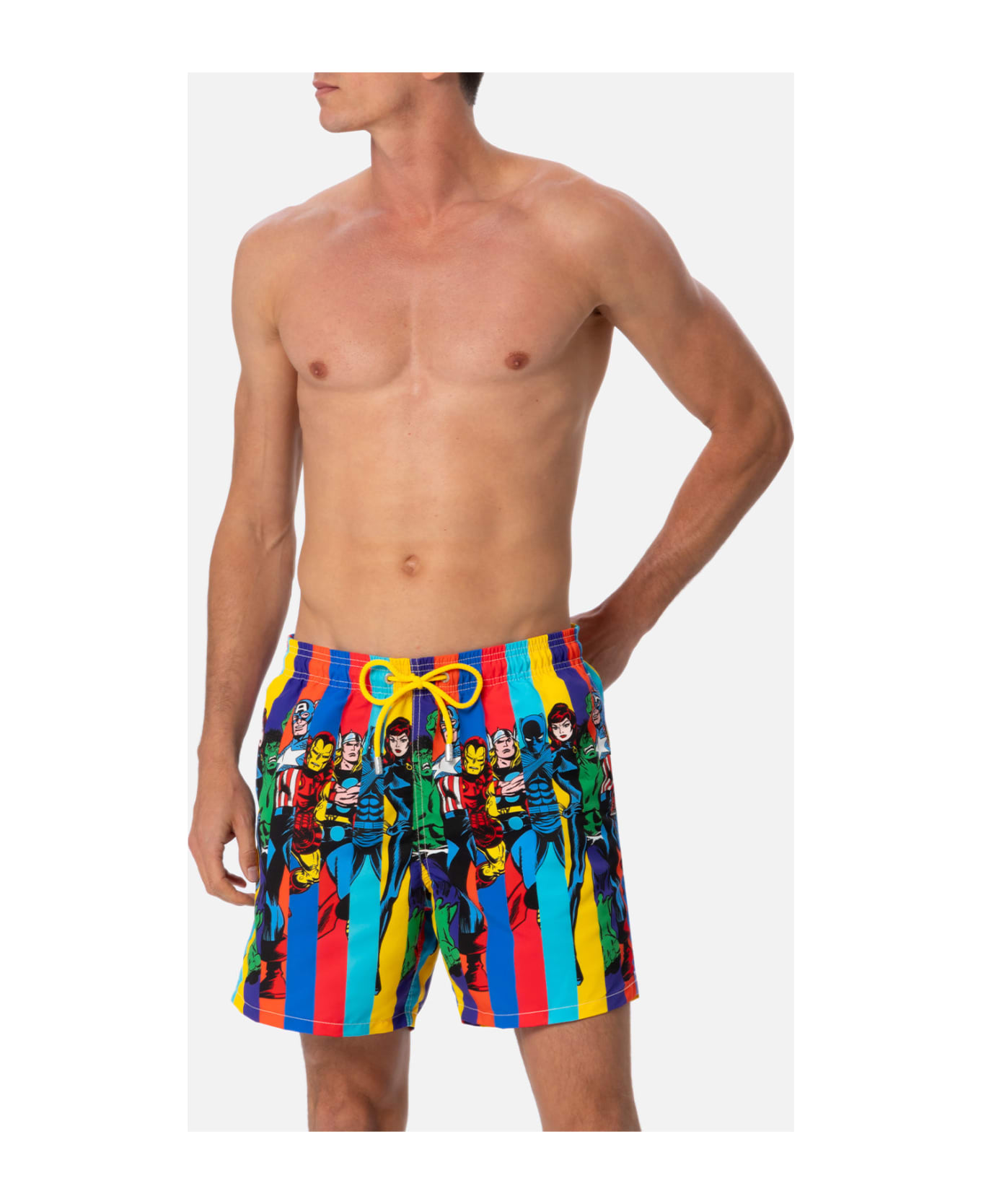 MC2 Saint Barth Man Mid-length Gustavia Swim-shorts With Marvel Characters Placed Print| Marvel Special Edition - WHITE