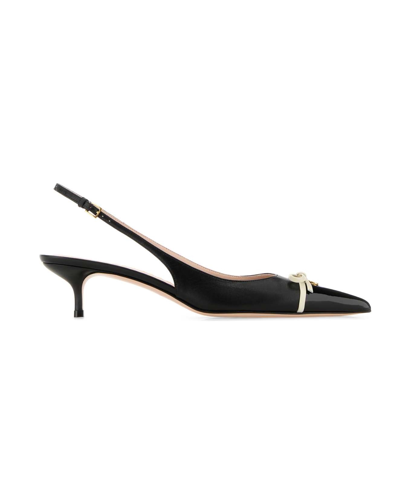 Valentino Garavani Black Leather Vlogo Pumps - NEROIVORY