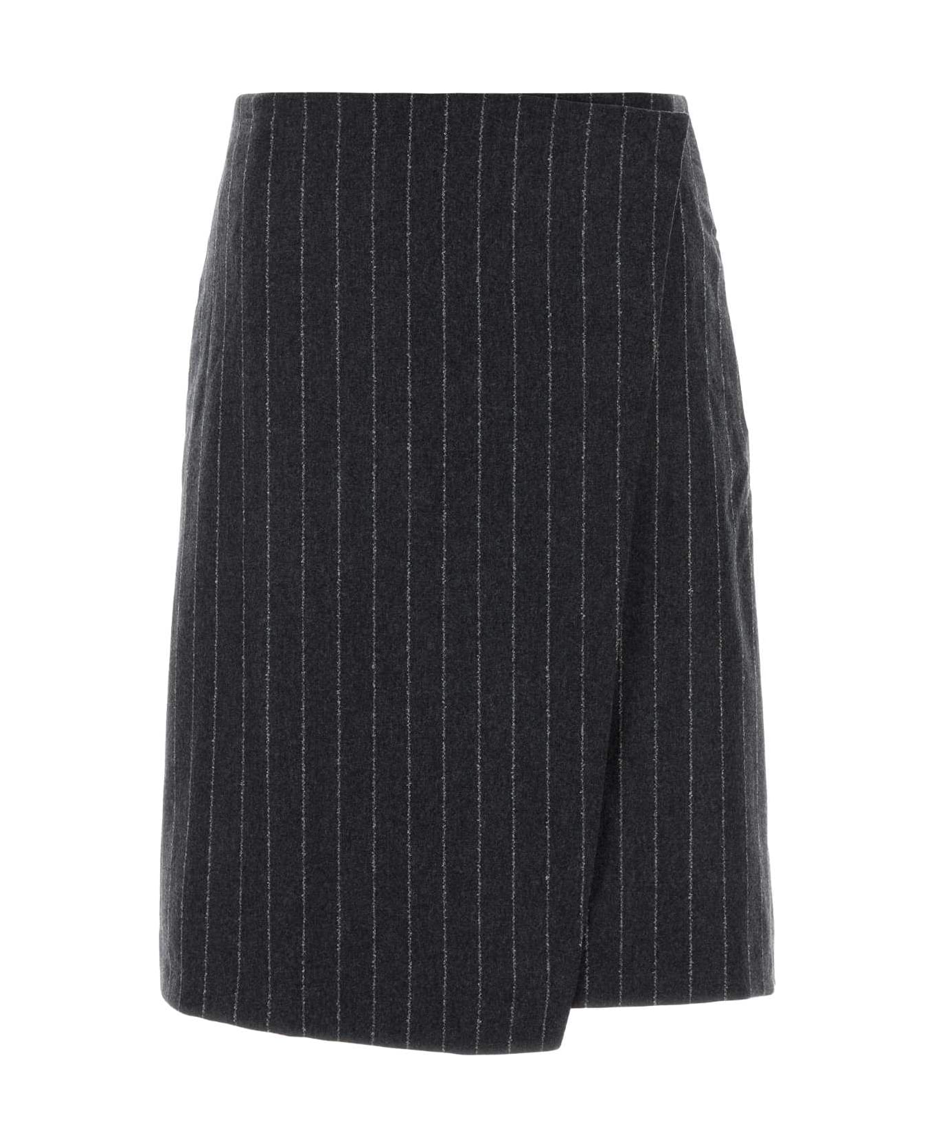 Loulou Studio Embroidered Wool Blend Mason Skirt - ANTHRACITESTRIPES