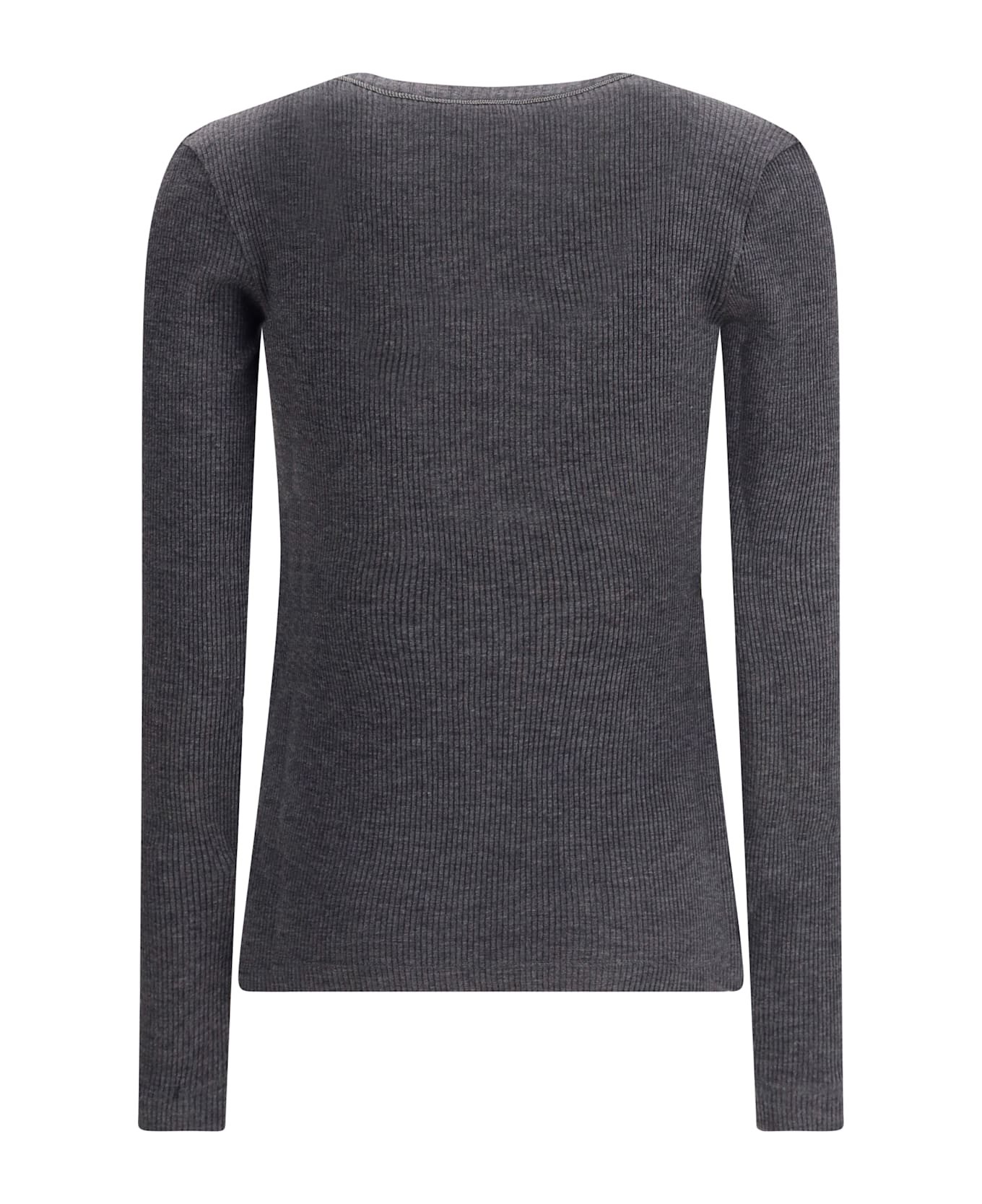 Brunello Cucinelli Long Sleeve Wool Ribbed Jersey T-shirt With Shiny Trim