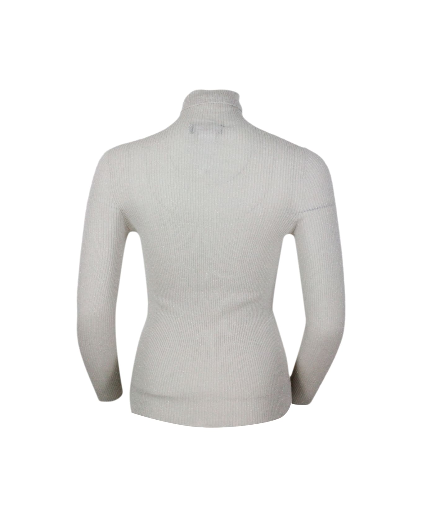 Fabiana Filippi Long-sleeved Turtleneck Sweater In Merino Lamè Embellished With Shiny Lurex That Gives Brightness - Beige ニットウェア