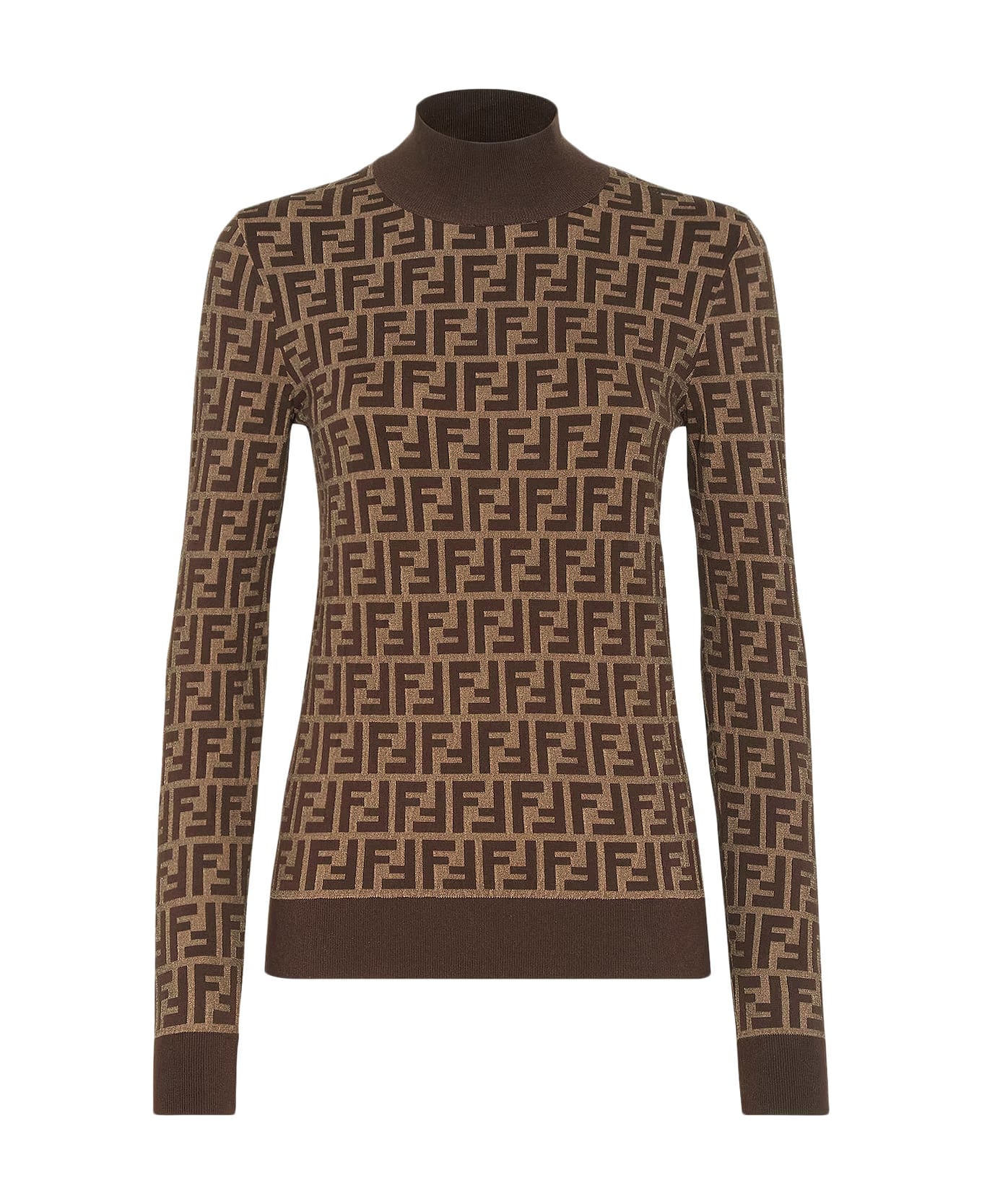 Fendi Cotton Sweater With Ff Motif - Brown