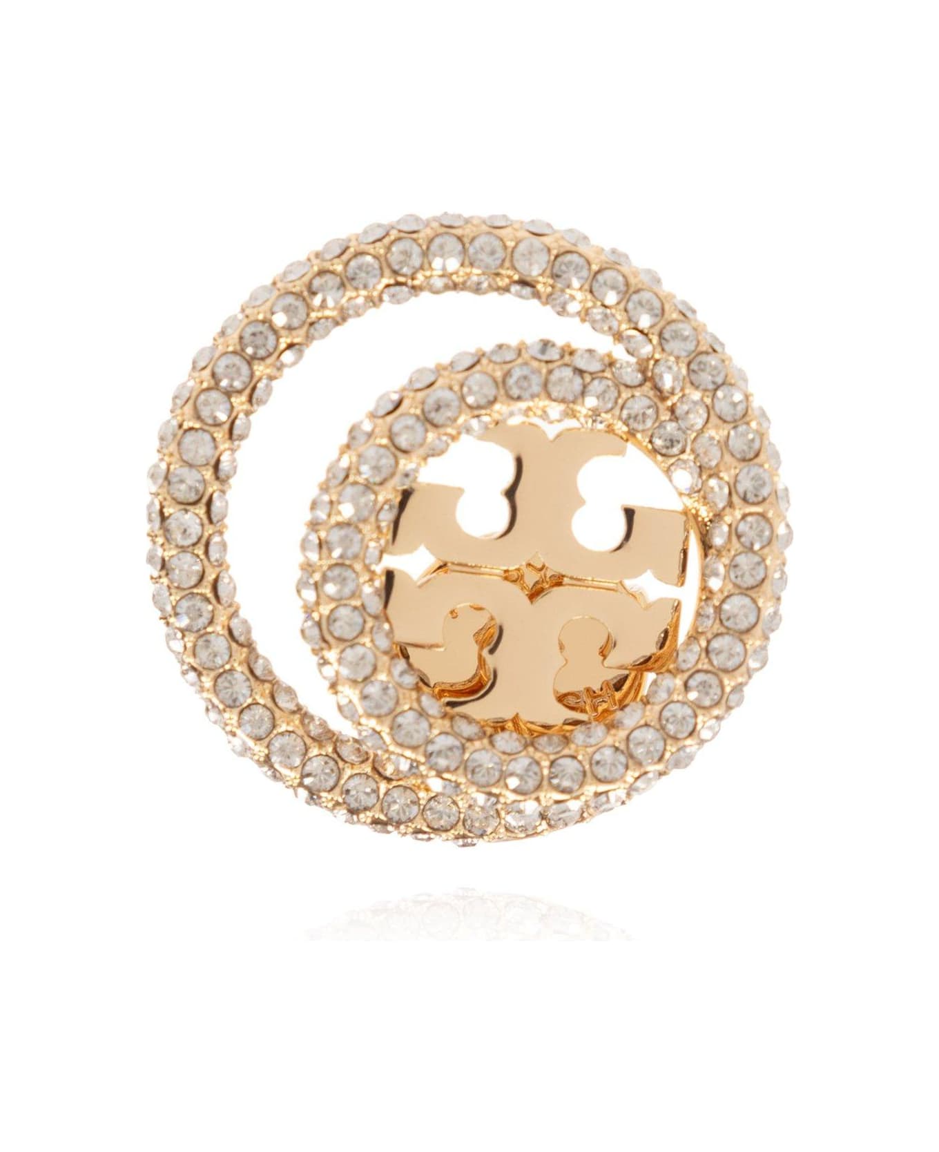 Tory Burch Double-ring Embellished Earrings - Gold/crystal イヤリング