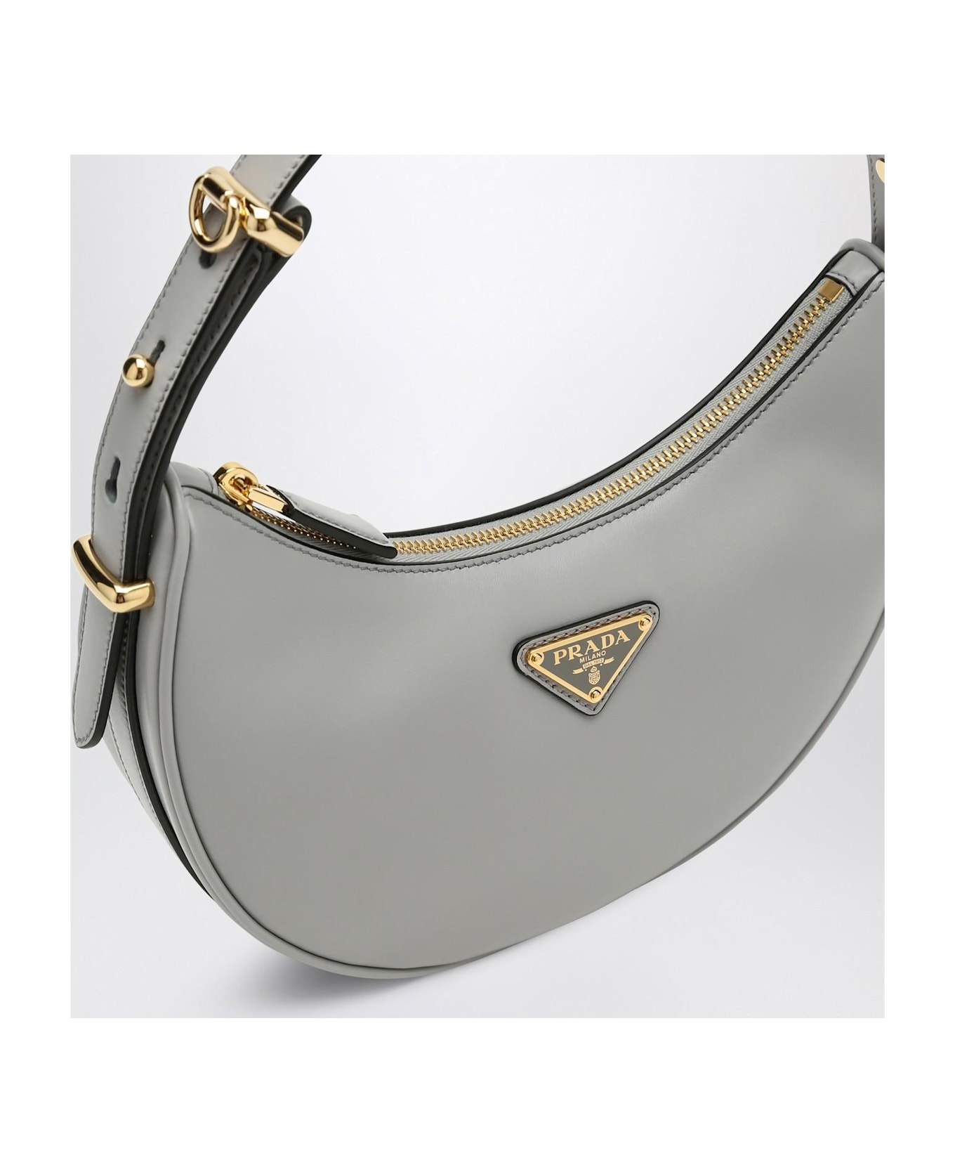 Prada Light Grey Leather Arqu\u00e9 Bag