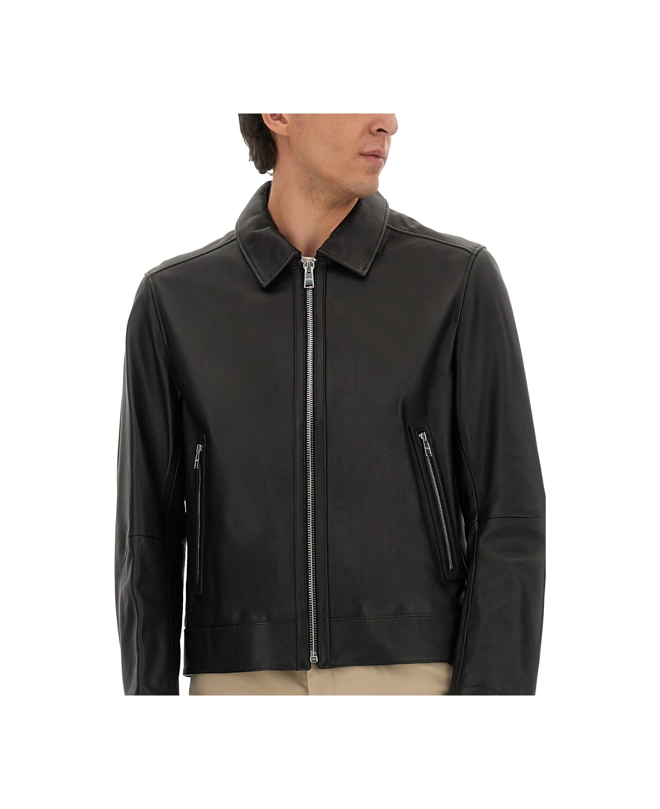 Hugo Boss Leather Jacket - BLACK
