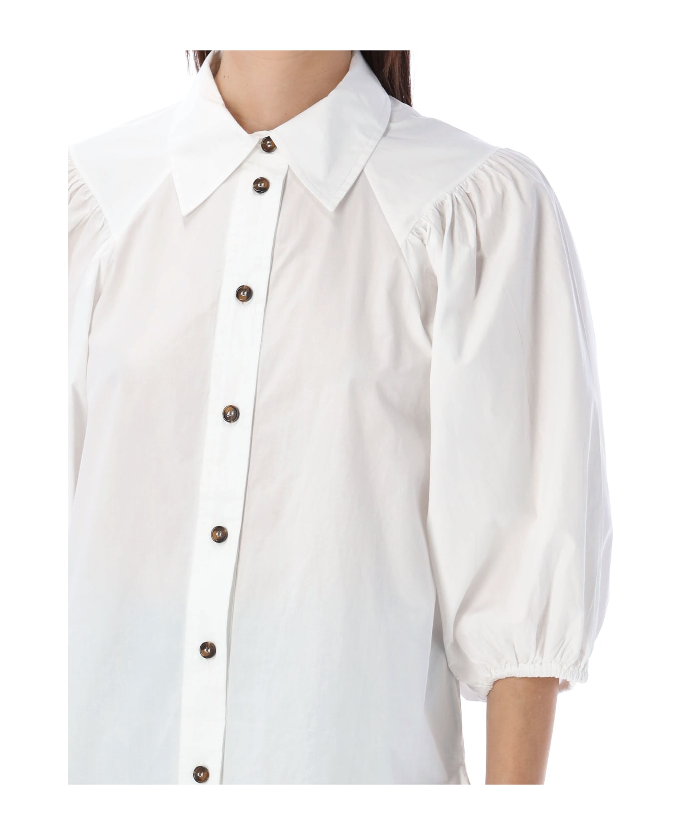 Ganni Puff Sleeves Shirt - WHITE