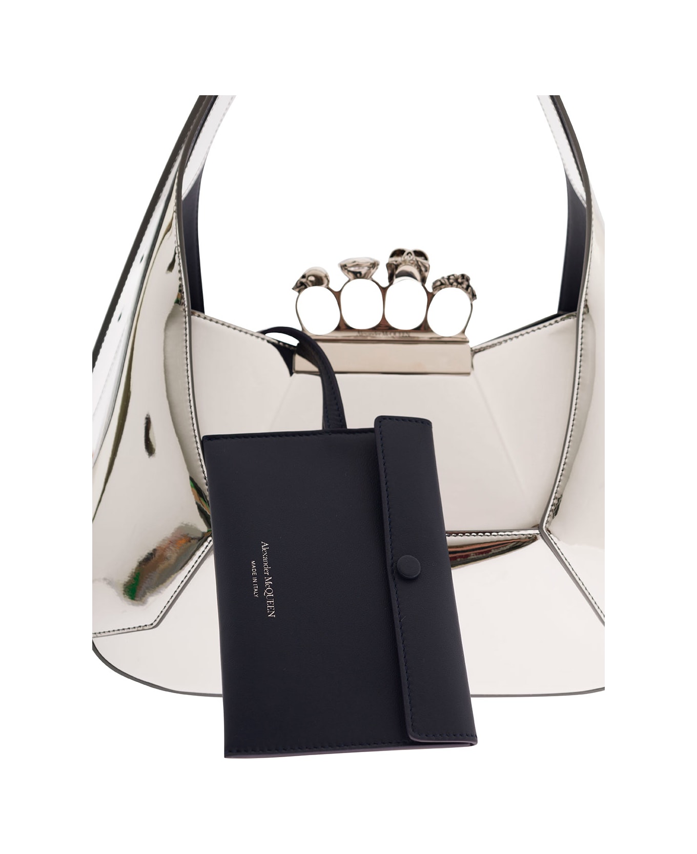 Alexander McQueen Silver Hobo Bag With Four Rings Detail In Metallic Fabric Woman - Metallic