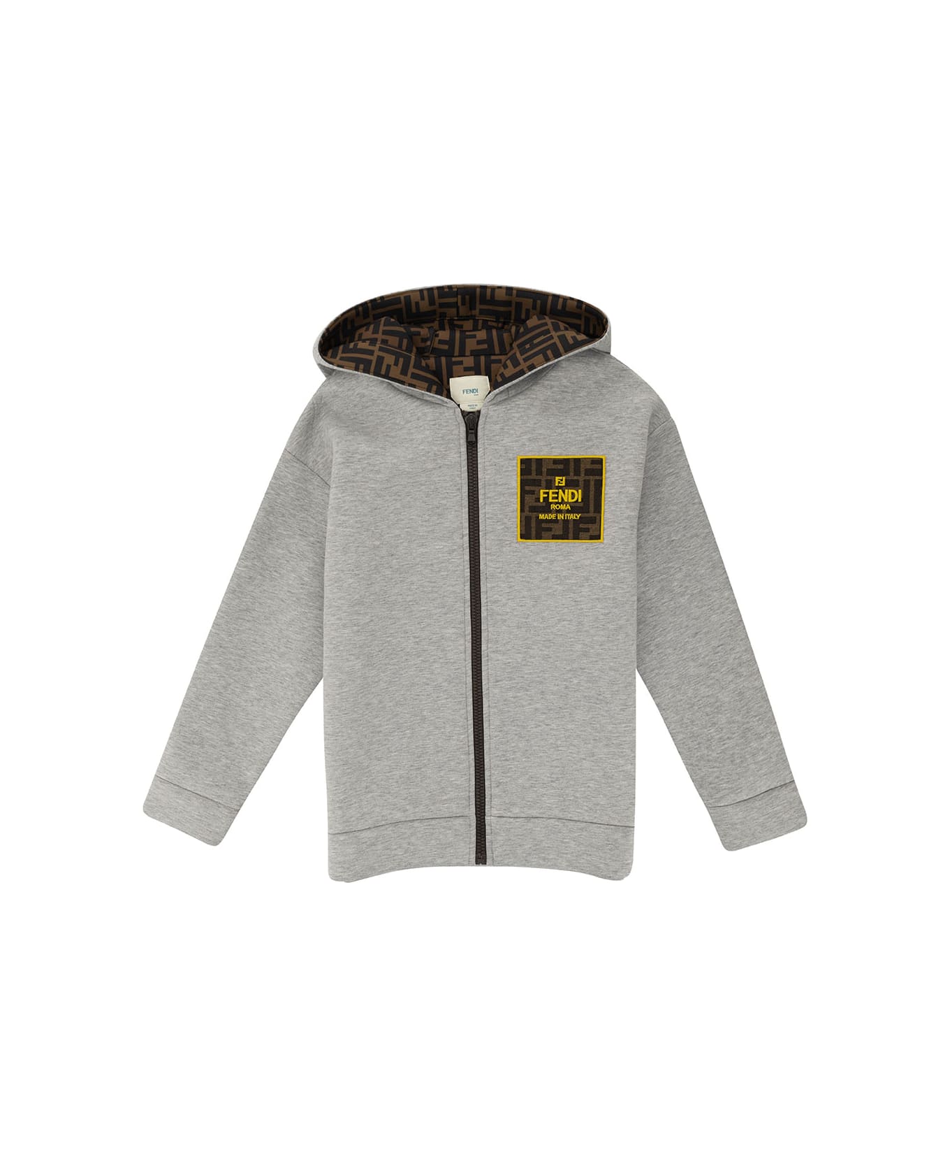 Fendi Grey Hoodie With Logo Detail In Fabric Boy - Grey