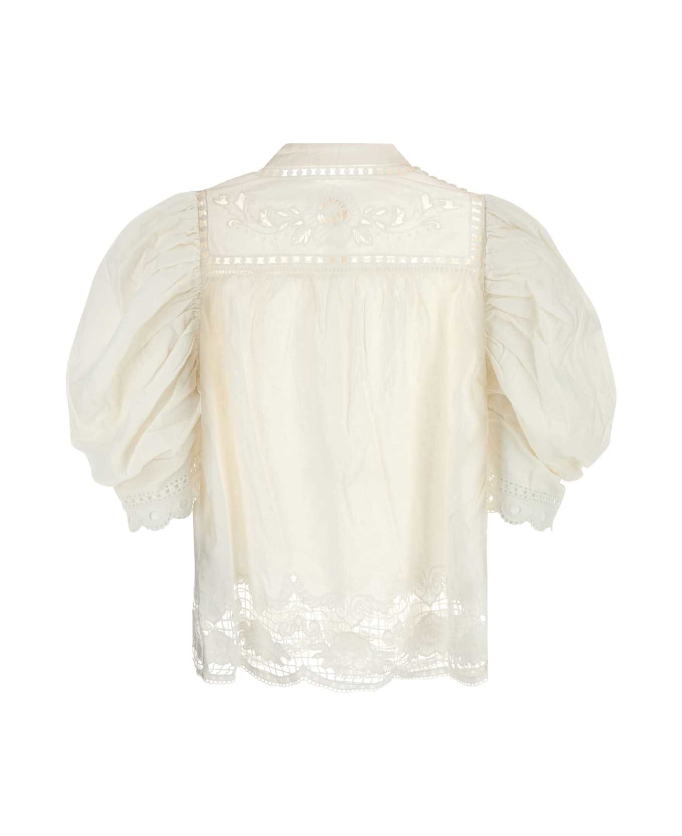 Farm Rio White Linen Blend Blouse - OFFWHITE