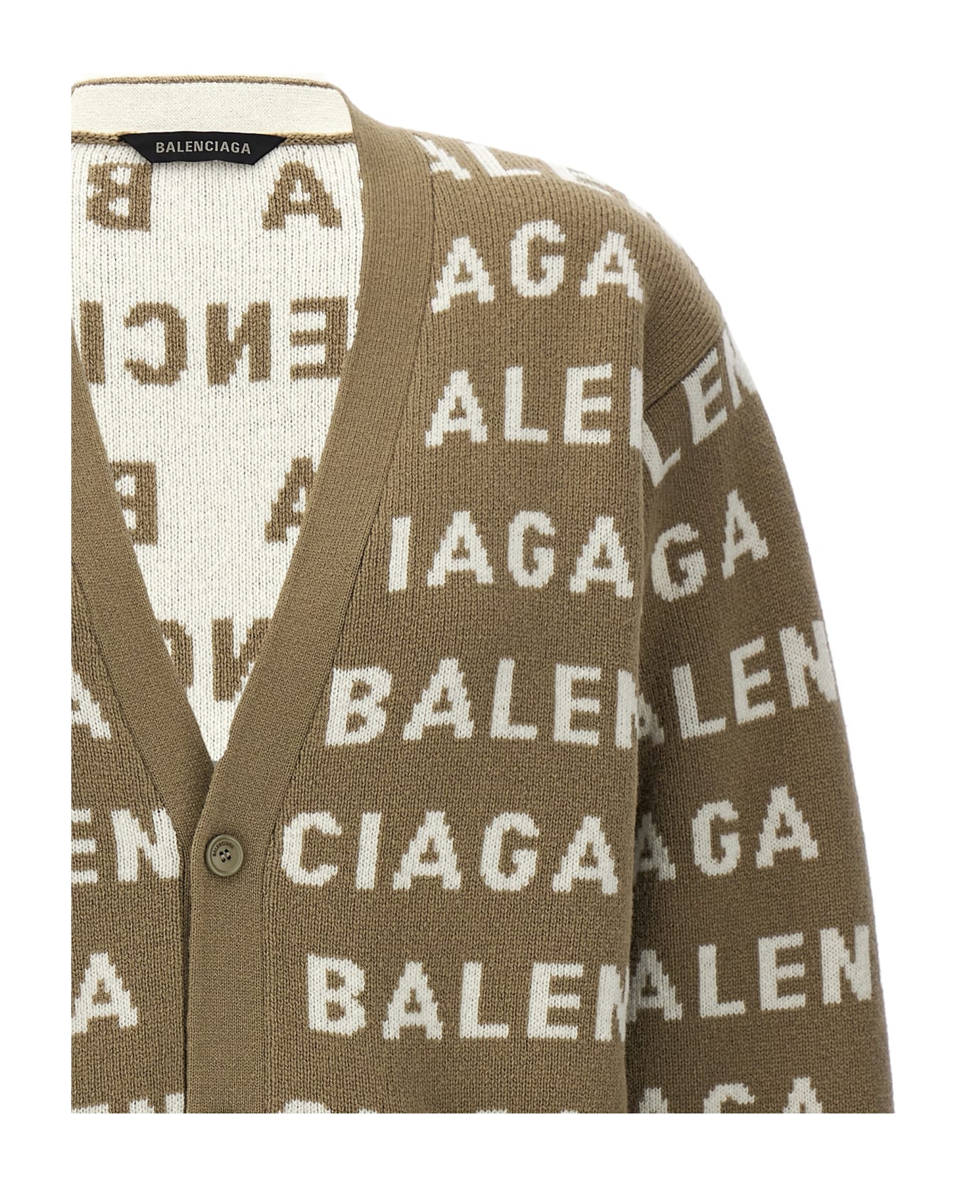 Balenciaga All-over Logo Cardigan - Beige