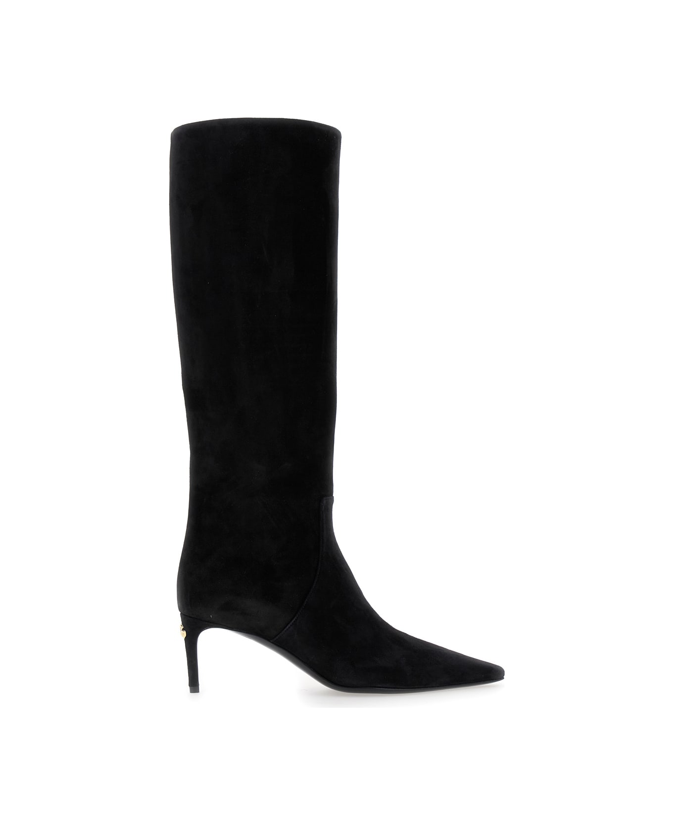 Dolce & Gabbana Black High Boots With Dg Logo In Suede Woman - Black