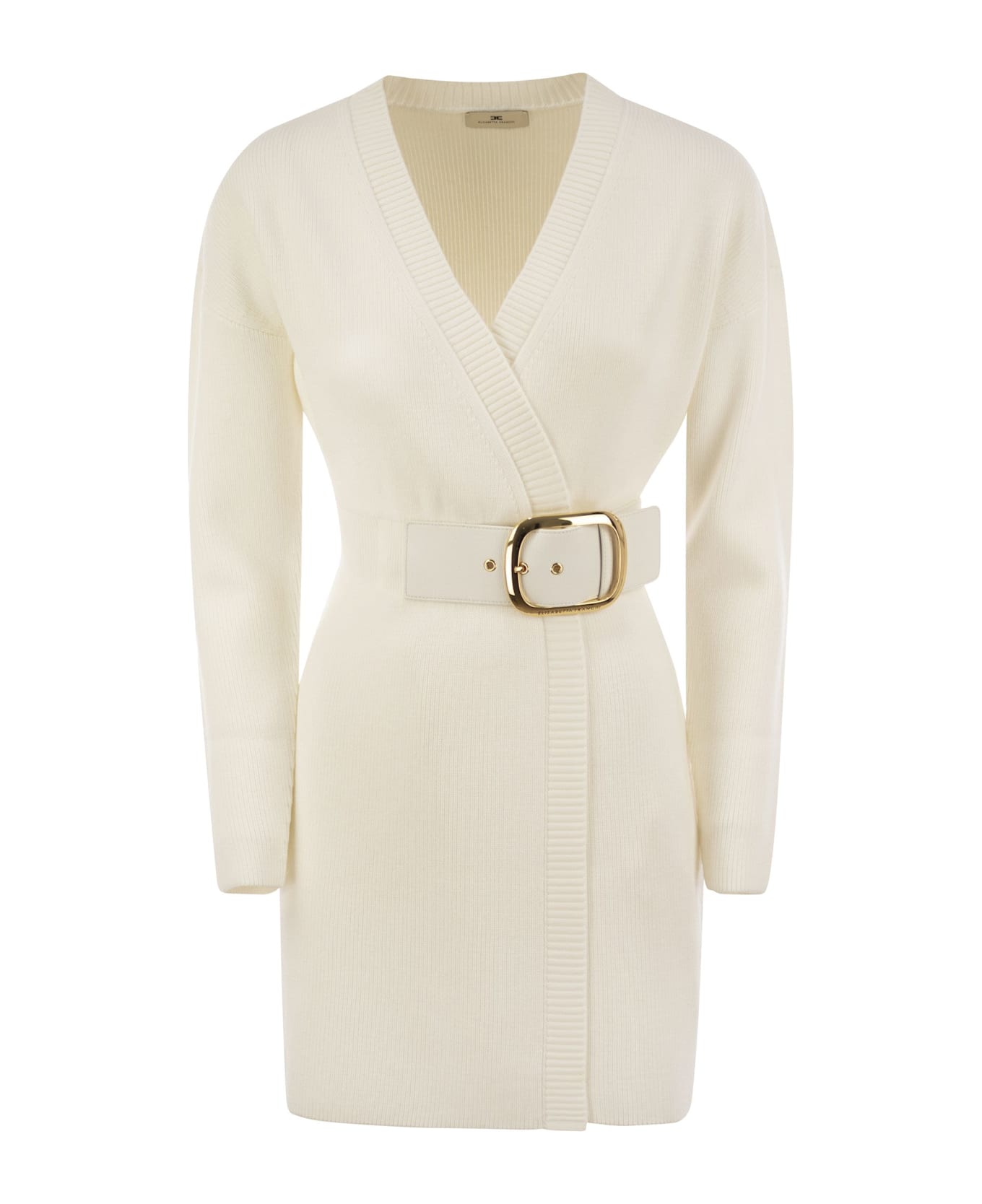 Elisabetta Franchi Viscose Manteau Dress With Maxi Buckle - Ivory