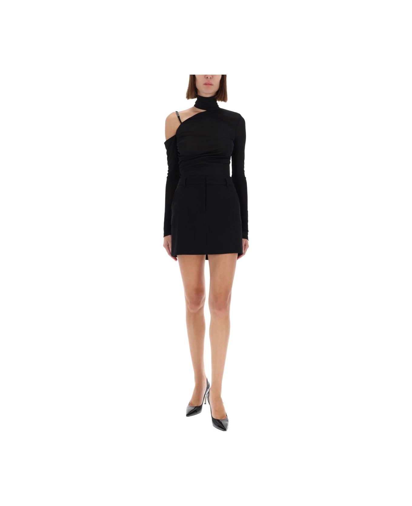 Versace Jeans Couture Black One-shoulder Long-sleeve Bodysuit - BLACK