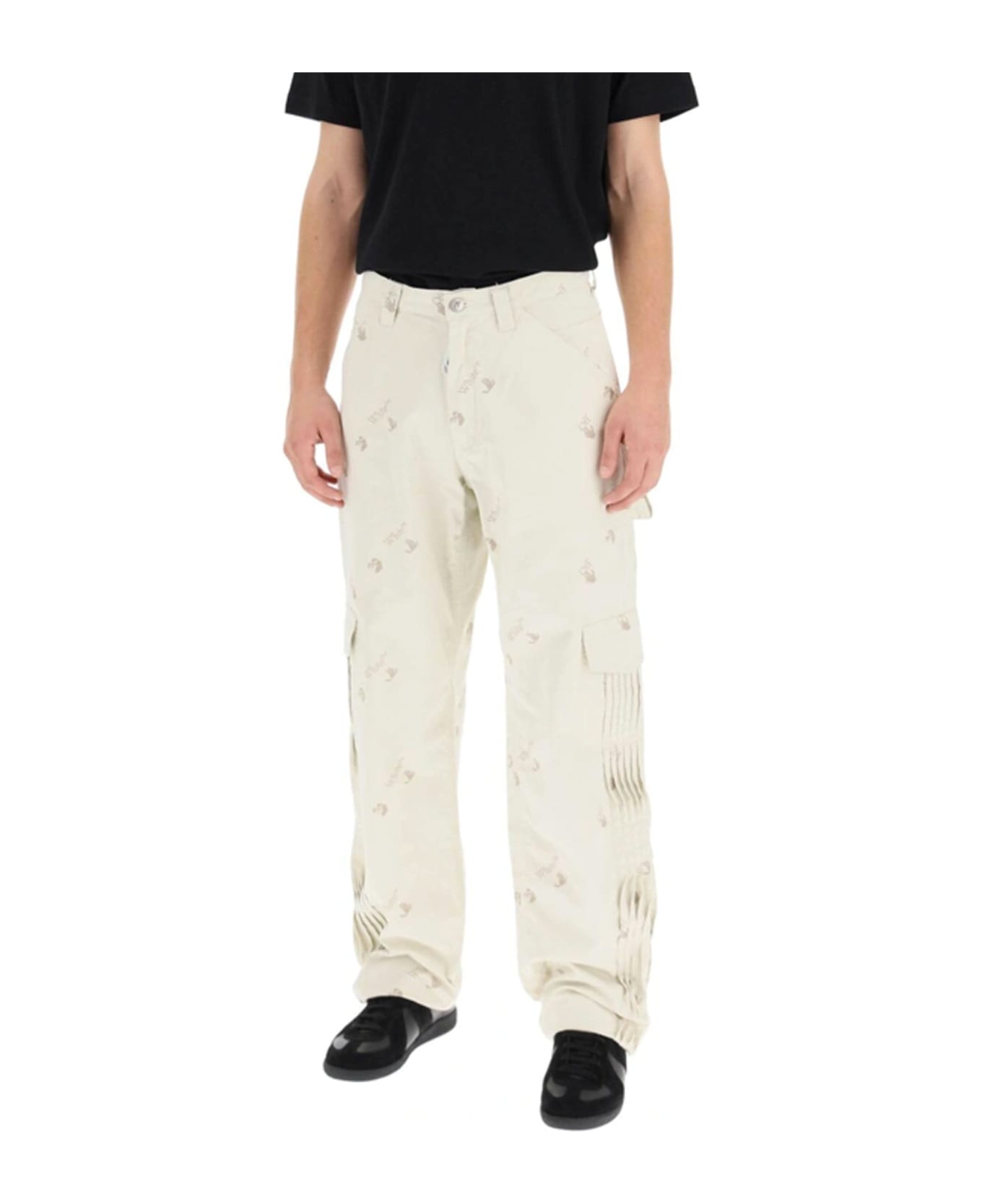 Off-White Cotton Logo Denim Jeans - Beige ボトムス