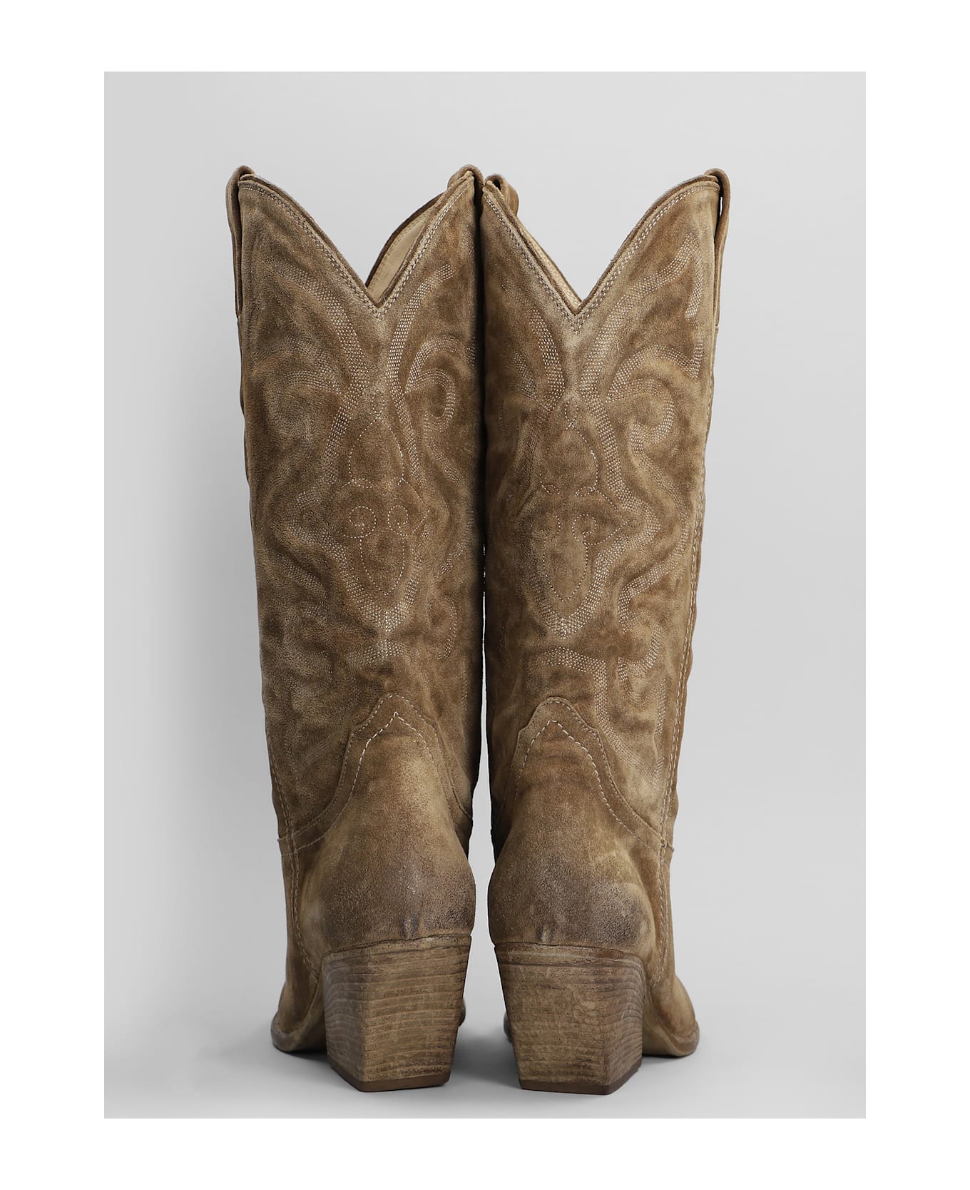 Elena Iachi Texan Boots In Camel Suede - Camel