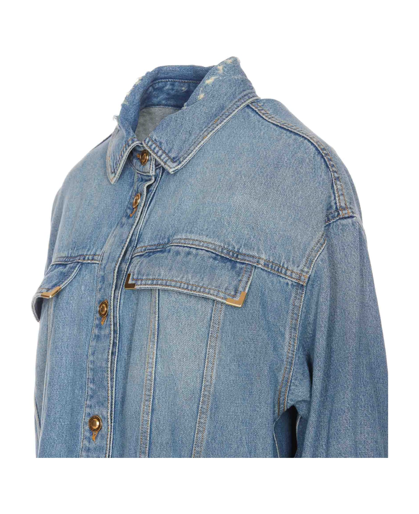Palm Angels Washed Logo Denim Shirt Jacket - Blue