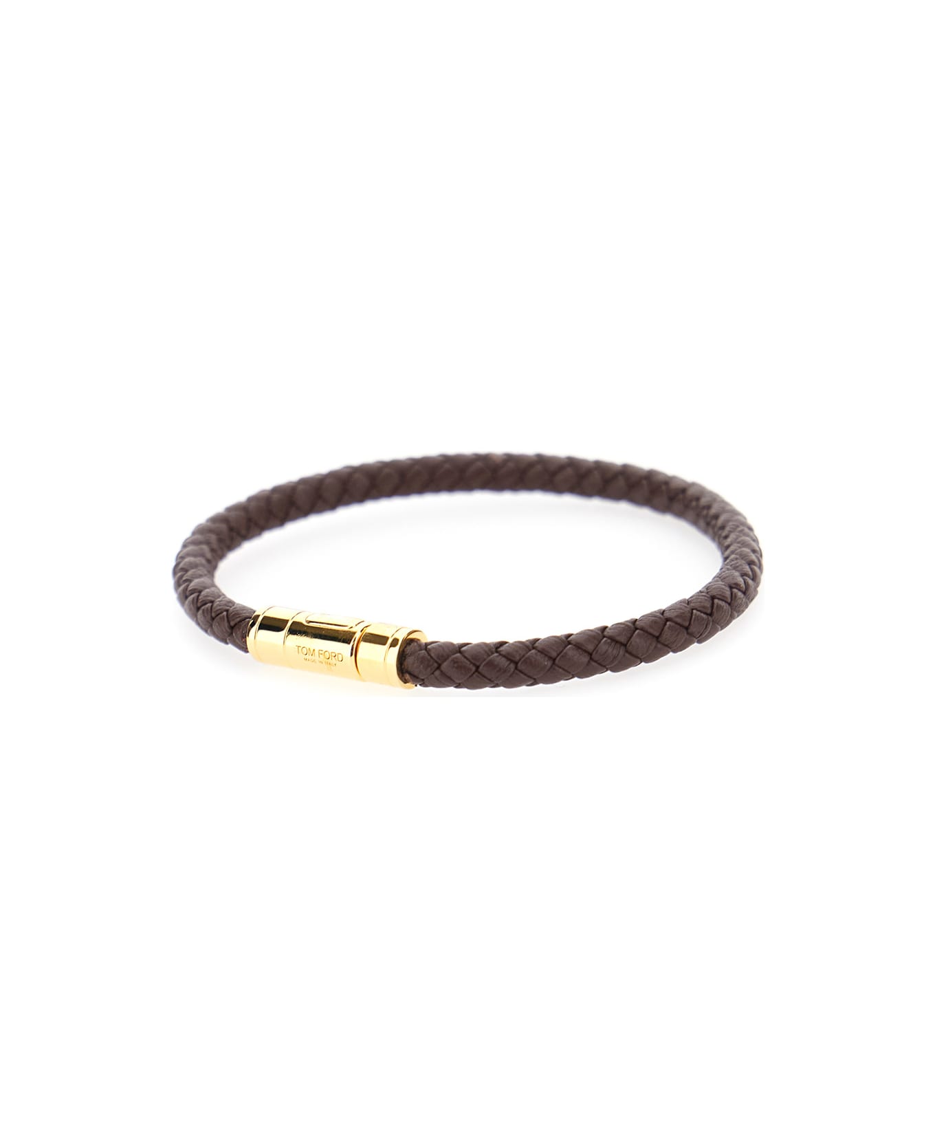 Tom Ford Brown Bracelet With Engraved Logo Lettering In Braided Leather Man - Brown