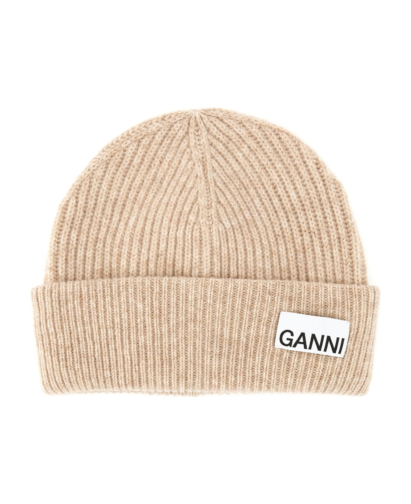 Ganni Ribbed Beanie Hat - BEIGE