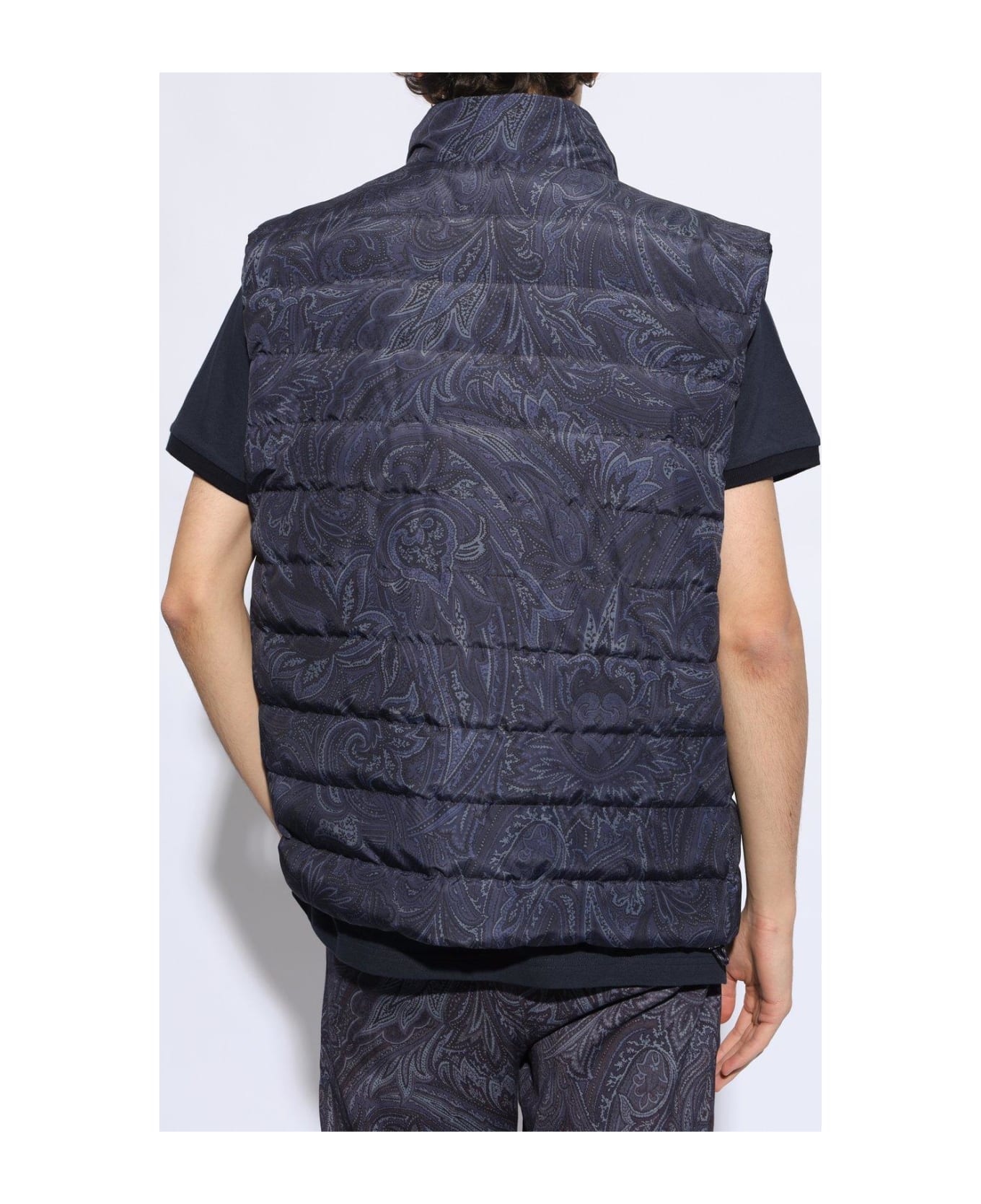 Etro Paisley Printed Quilted Down Vest - Blue