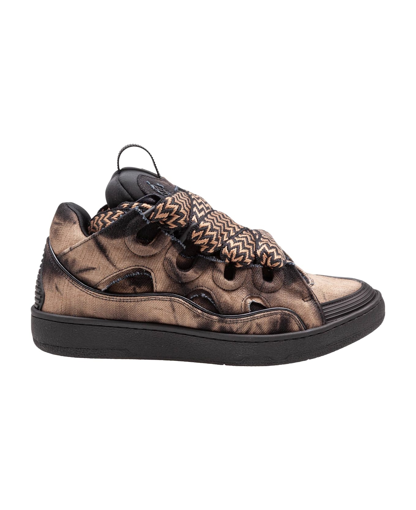 Lanvin Curb Sneakers In Washed Denim Color Black And Brown - Black beige