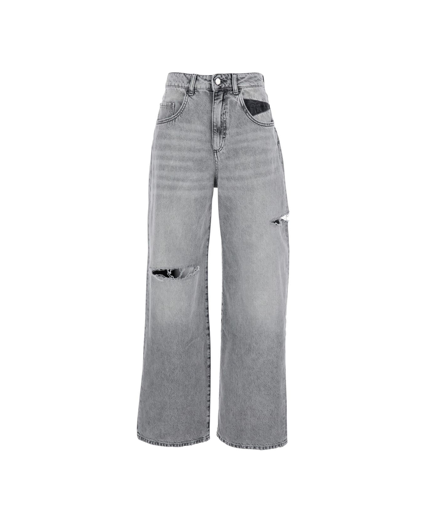 Icon Denim Grey High Waisted Jeans With Ripped Details In Denim Woman - Grey