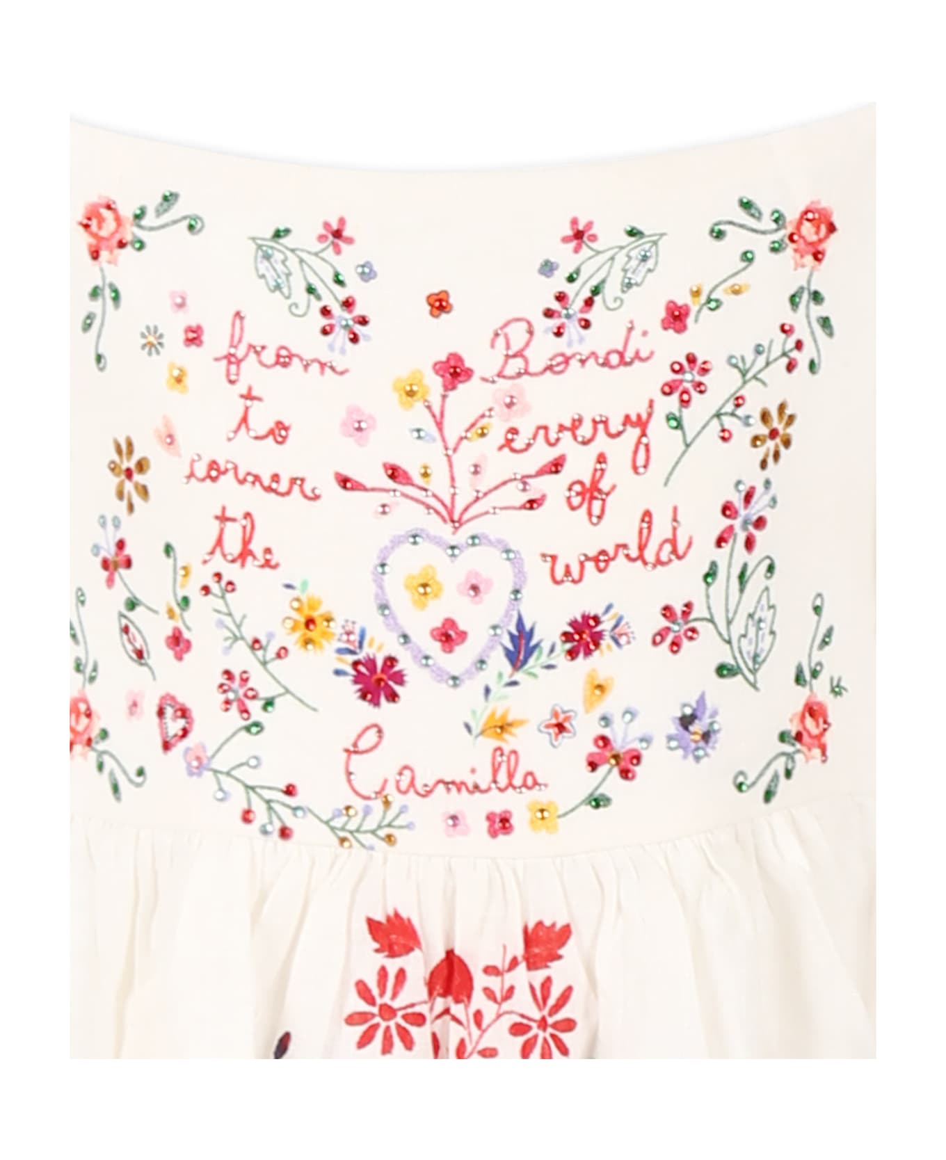 Camilla White Dress For Girl With Floral Print - White
