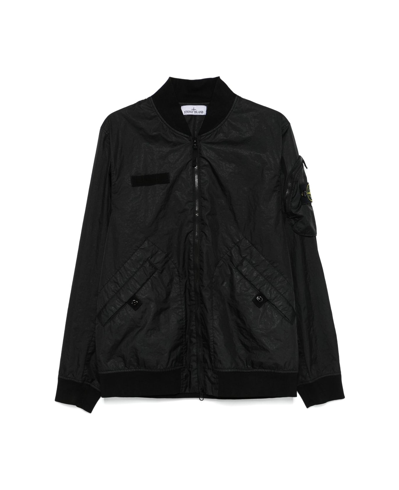 Stone Island Logo Nylon Bomber Jacket - Black