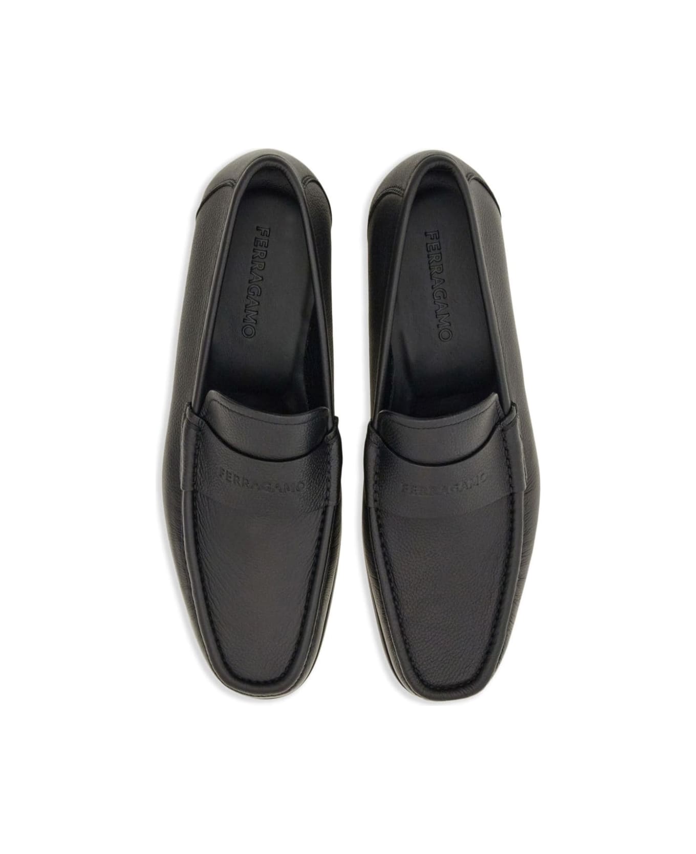 Ferragamo Black Loafer With Logo In Leather Man - Black